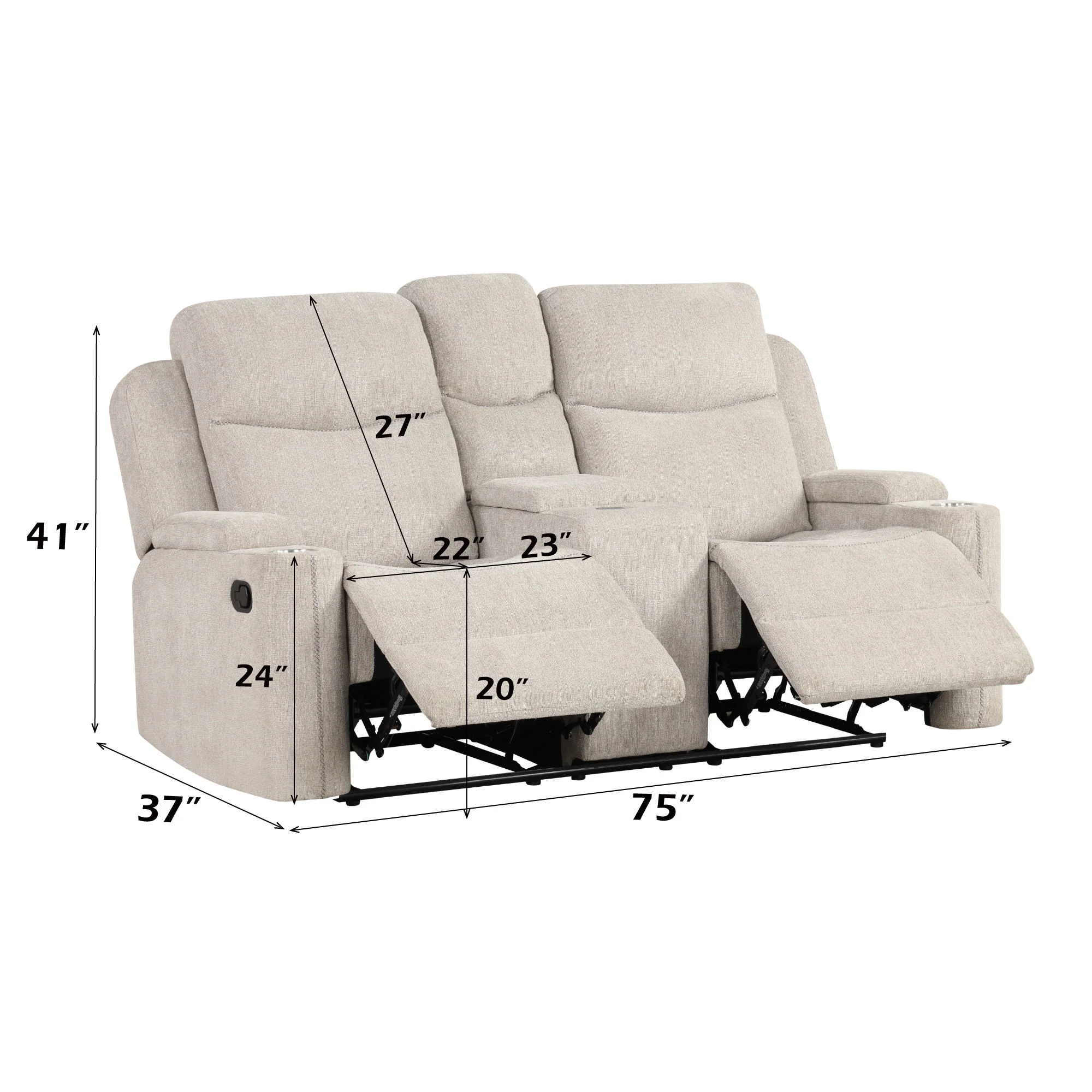 Galya - Motion Loveseat With Console - Light Gray - Image 3
