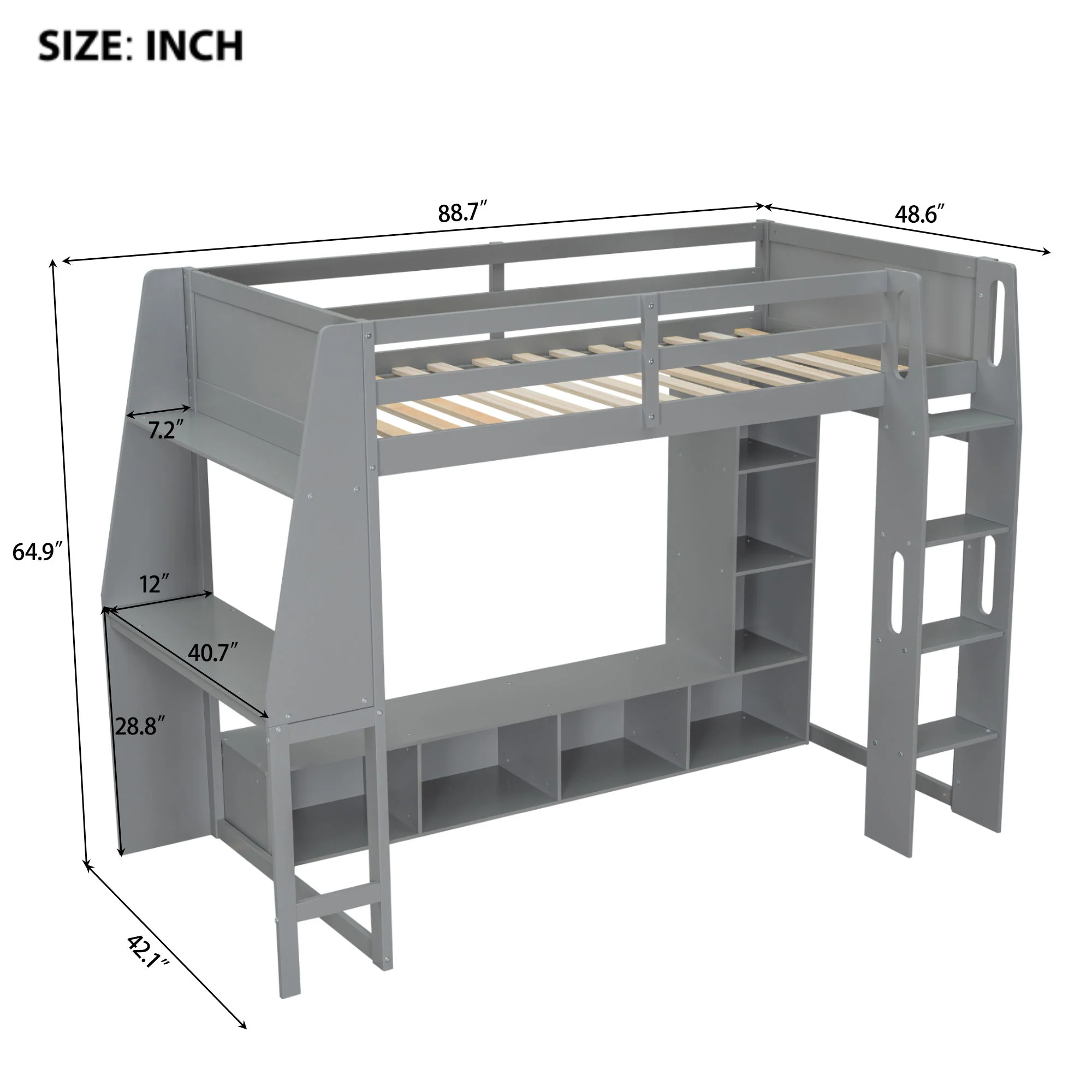Gaming Loft Bed With Desk, Multi Storage Shelves, LED Lighting, And Hanging Clothes Rack - Image 4