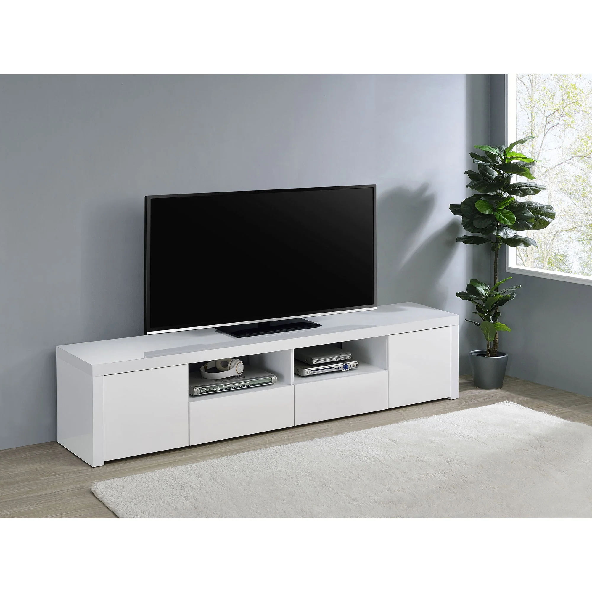 Garner - 2 Door Stand With Drawers Media Console - Gloss White - Image 2