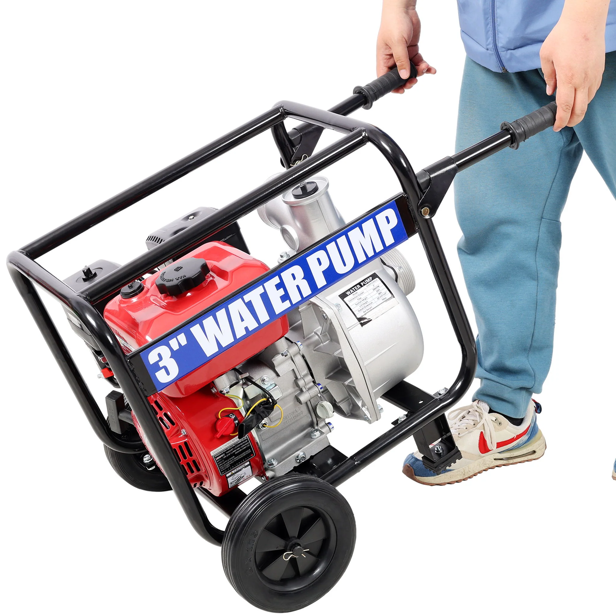 Gas Engine Powered Water Pump 3" Inlet & Outlet 7Hp 212Cc Epa Certified With Wheels And Handle - Black / Red - Image 3