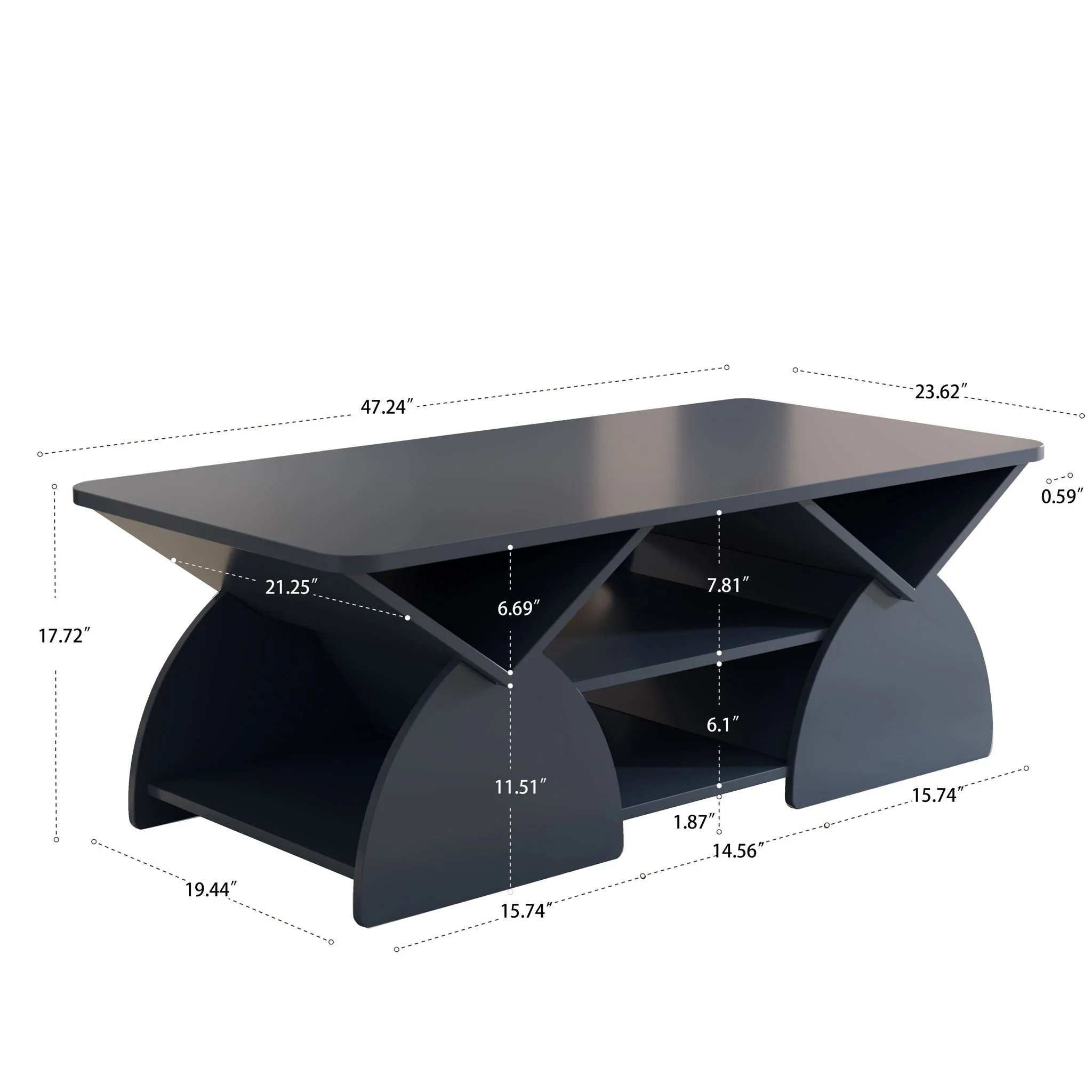 Geometric Engineered Coffee Table With Rounded Corners With Open Shelves - Image 7
