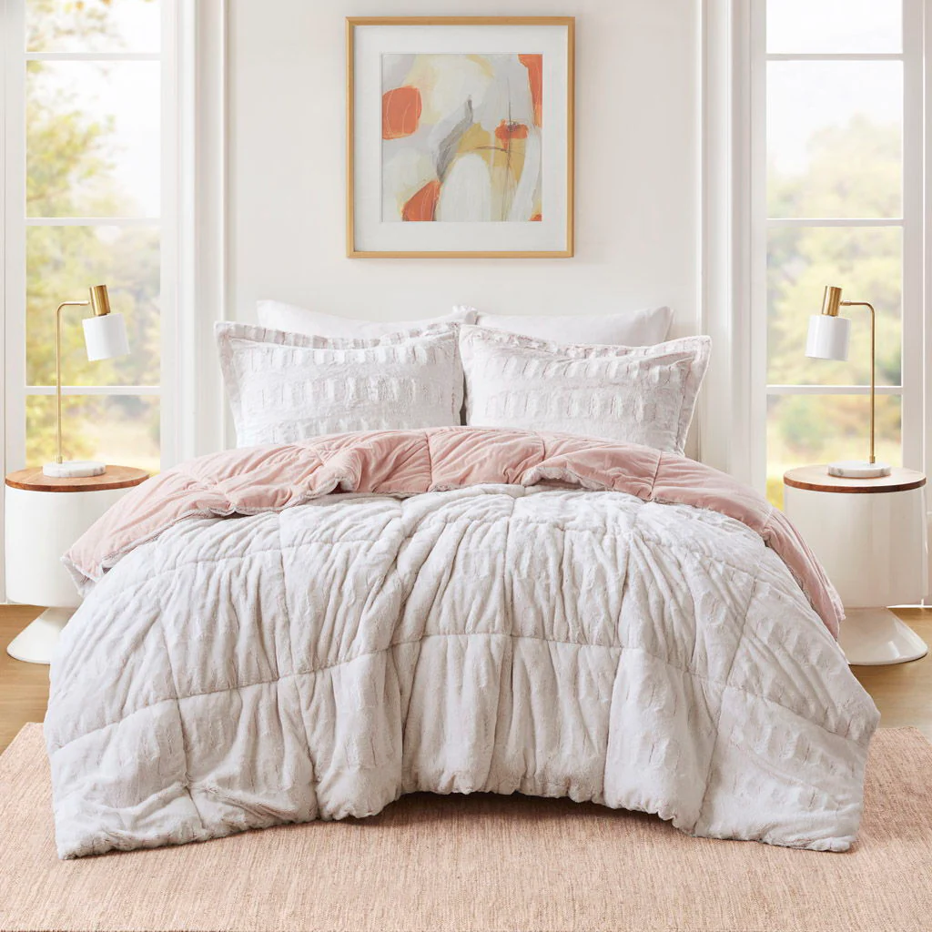 Gia - Twin Back Print Long Comforter Mini Set - Blush