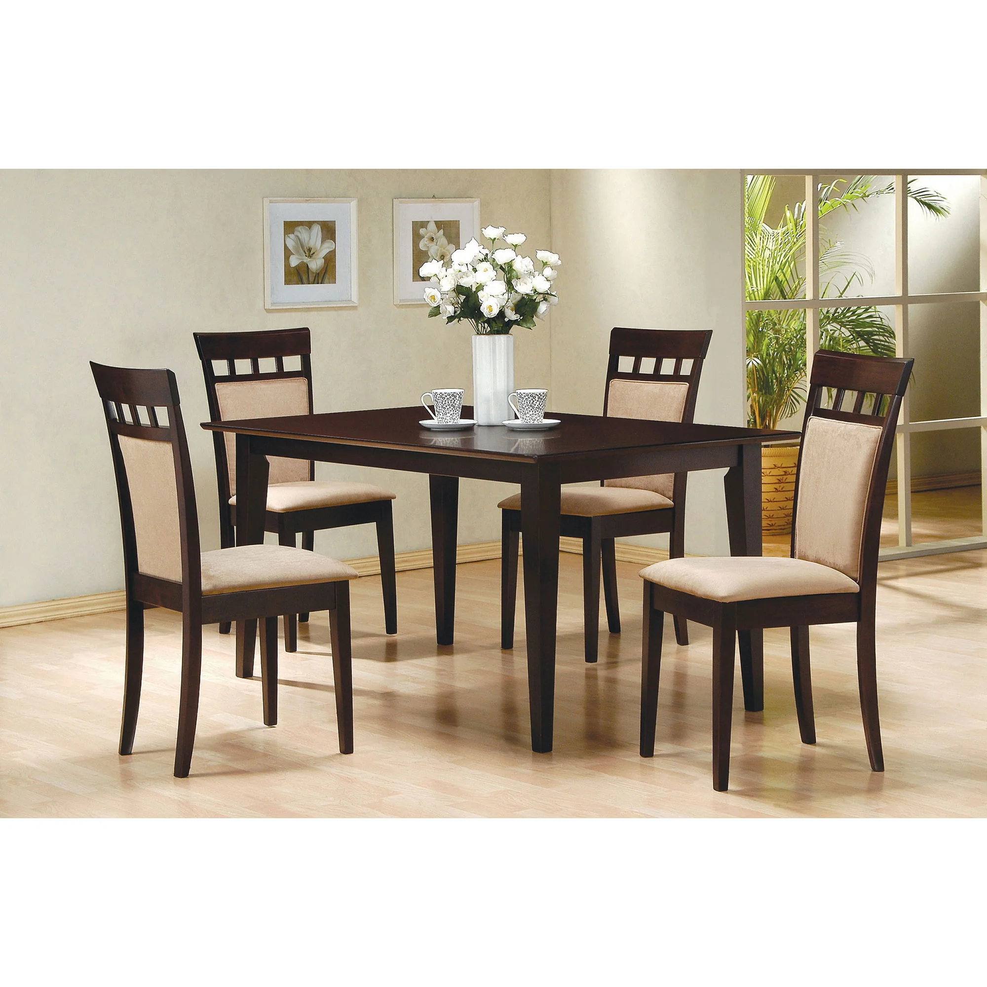Gianna - 5 Piece Rectangular Dining Set With Table Upholstered Chairs - Cappuccino - Image 3