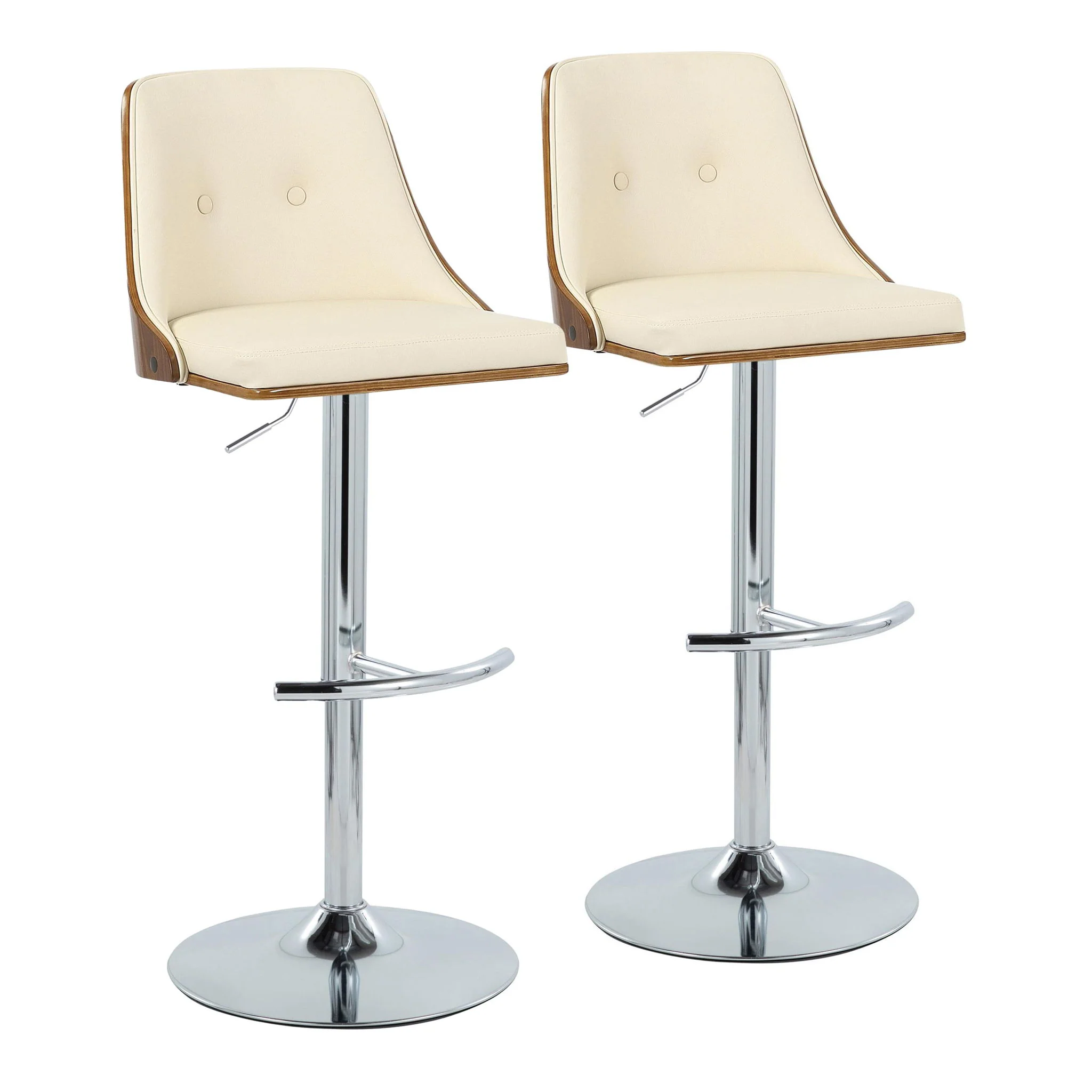 Gianna - Mid Century Modern Adjustable Barstool With Swivel With Rounded T Footrest (Set of 2) - Image 2