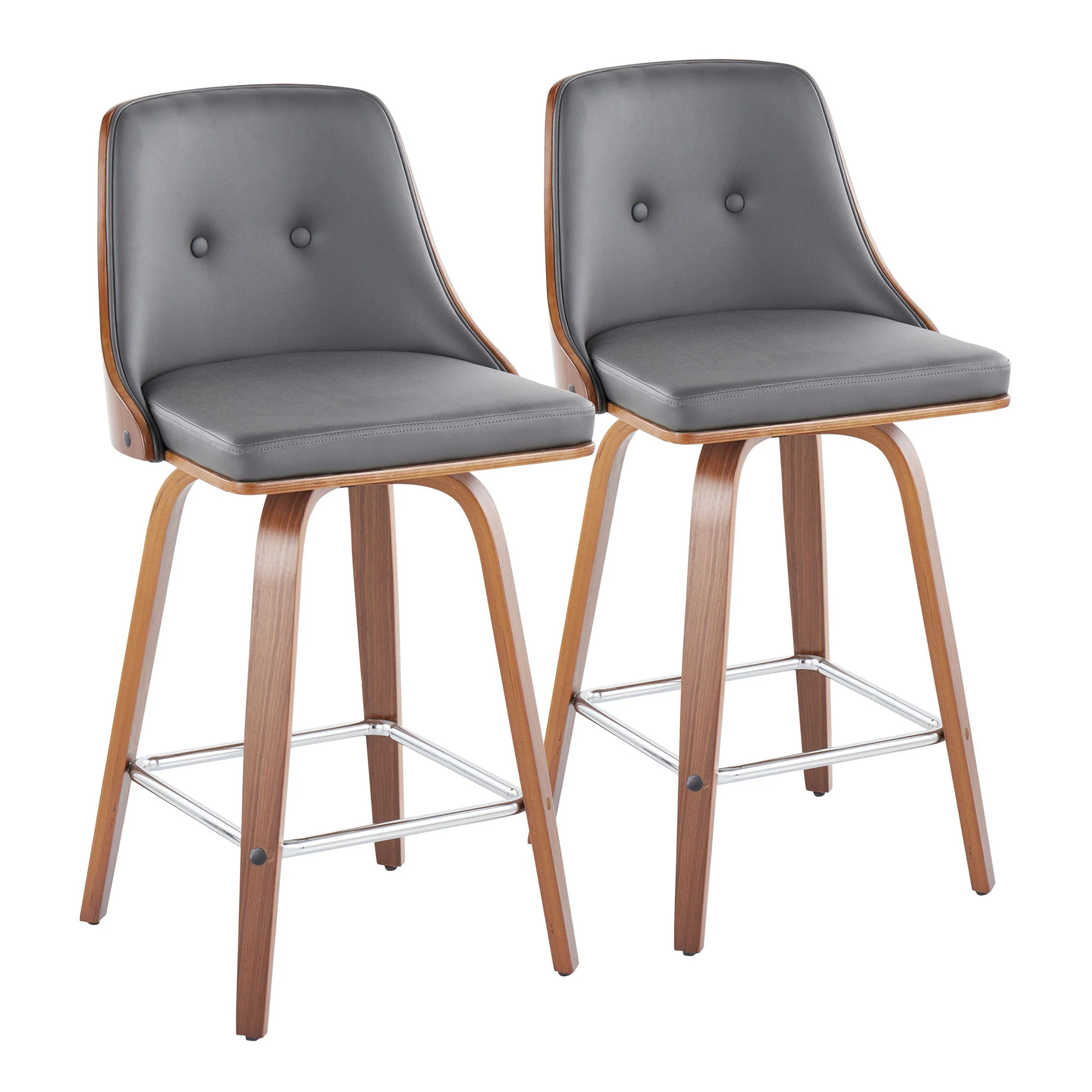 Gianna - Mid Century Modern Fixed Height Counter Stool With Swivel With Square Footrest (Set of 2) - Image 4