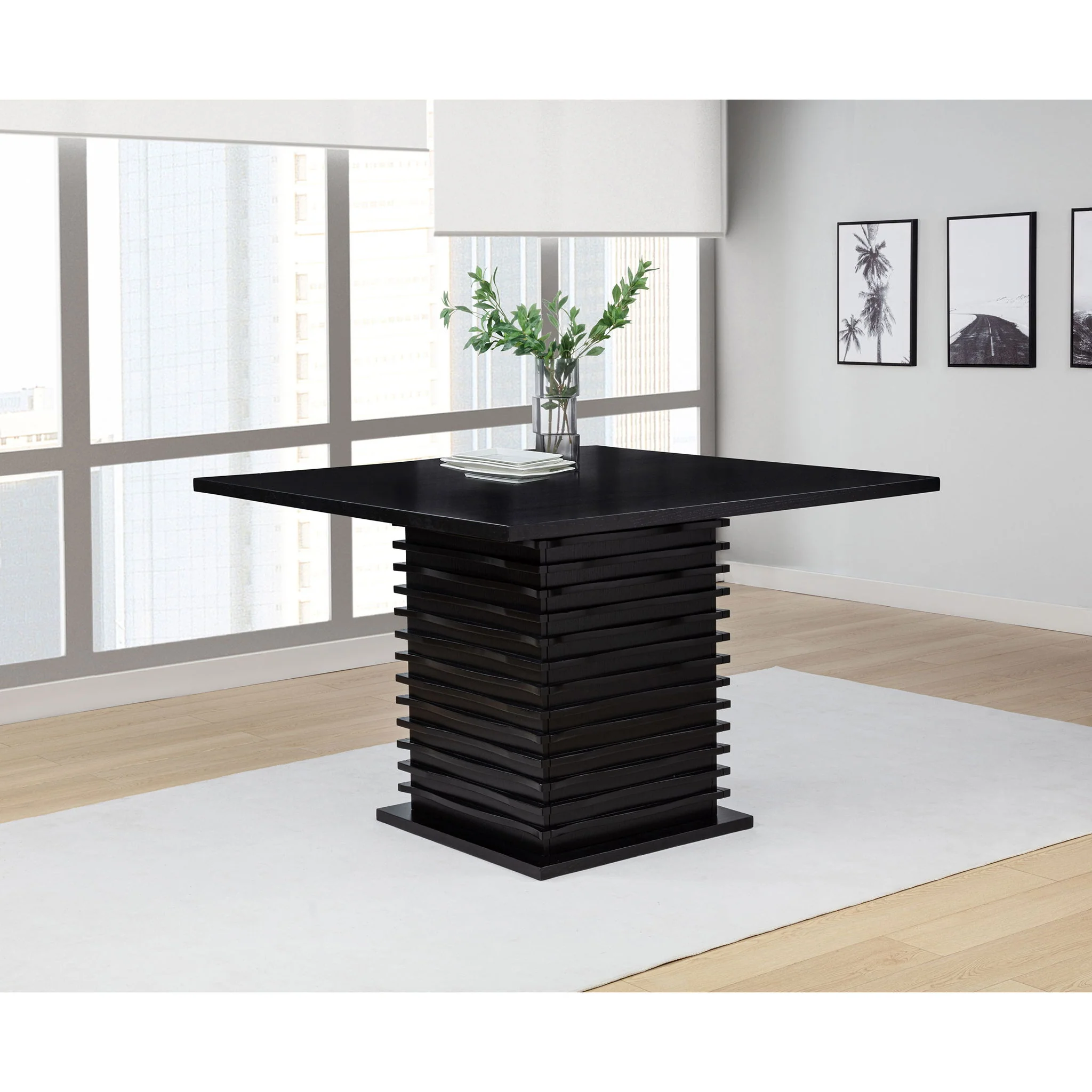 Giannis - Pedestal Counter Height Dining Table With Geometric Wave Base - Black - Image 3