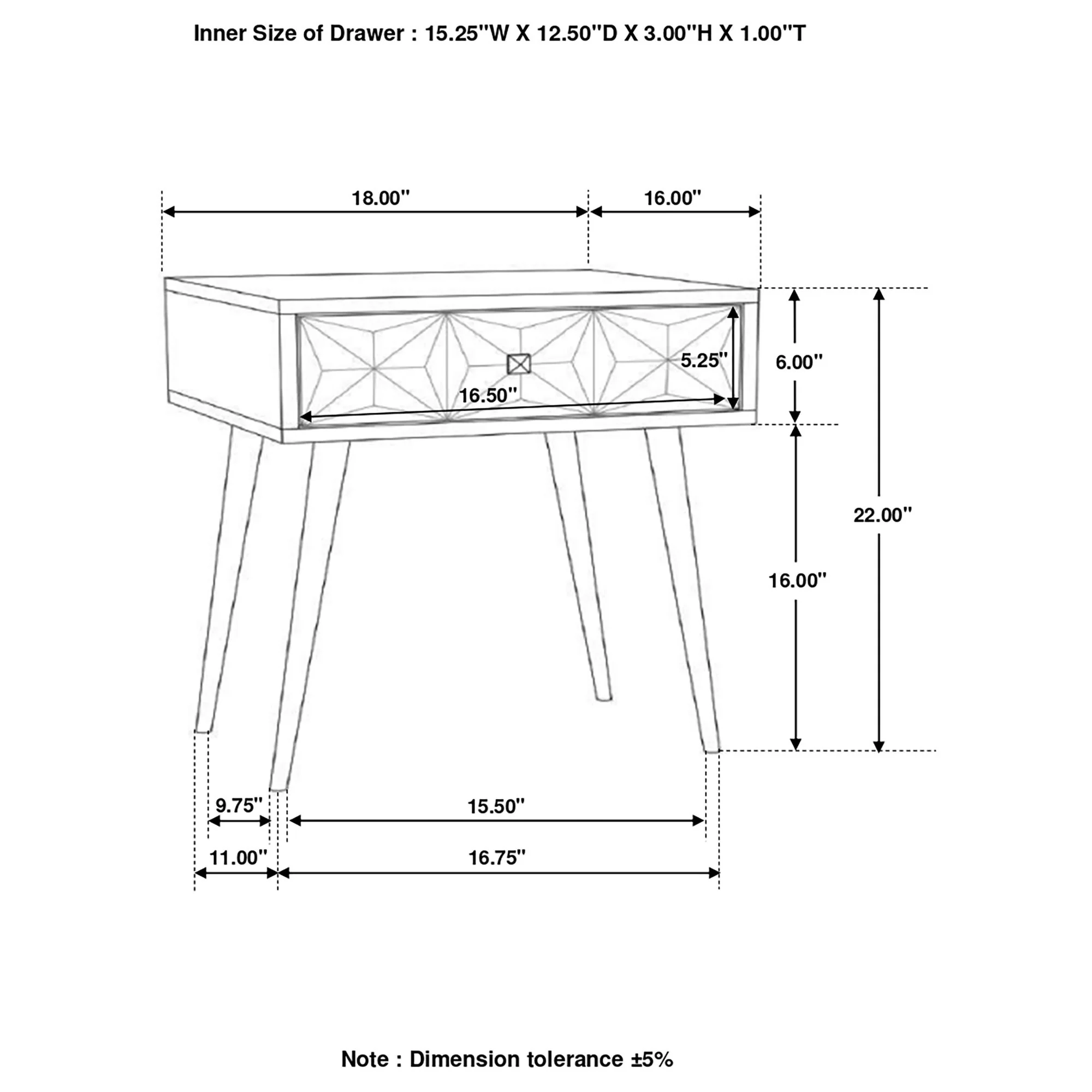 Gibson - Coffee 1 Drawer Rectangular Side Table With Angled Legs - Coffee - Image 4