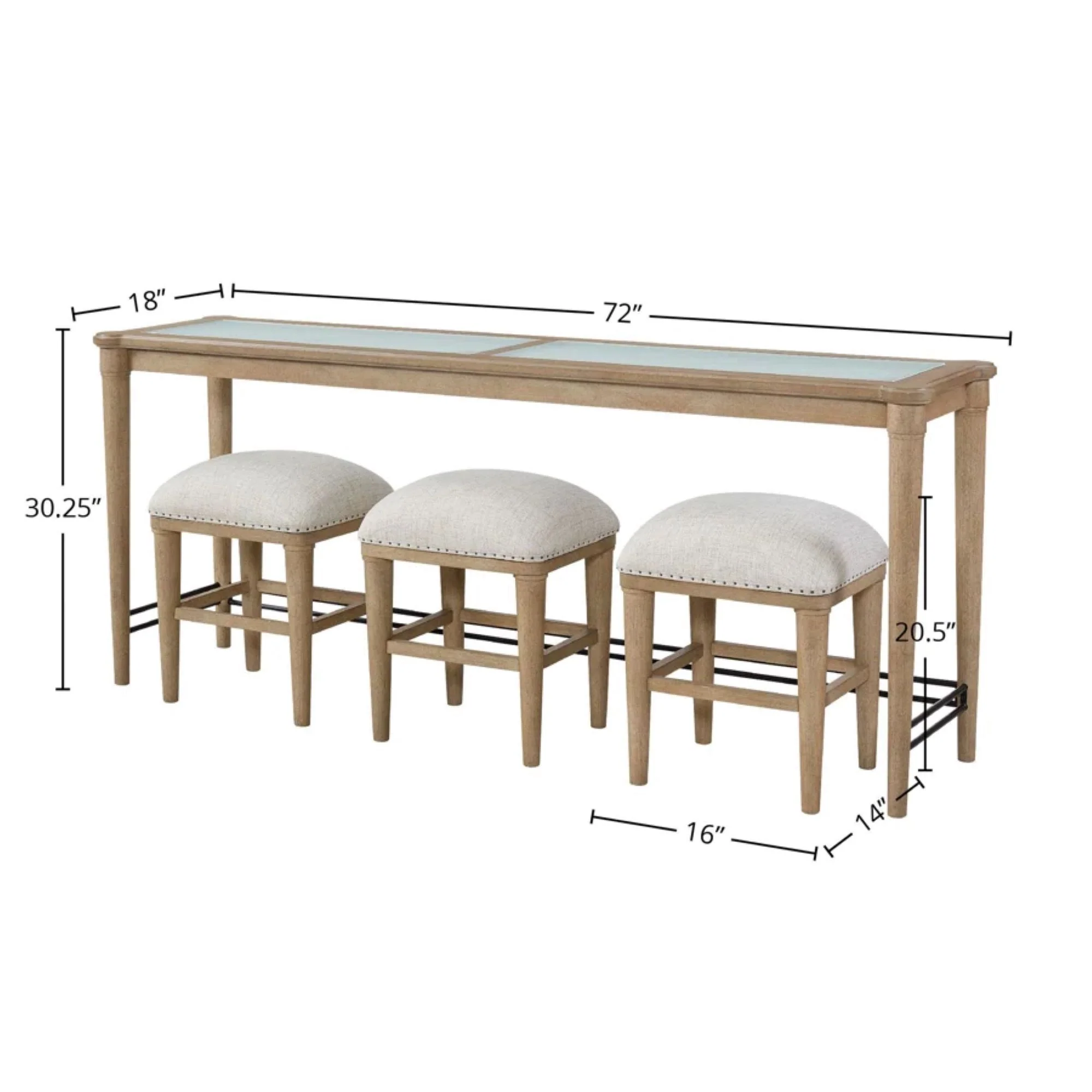 Glass Console Table With 3 Stools - Frosted - Image 4