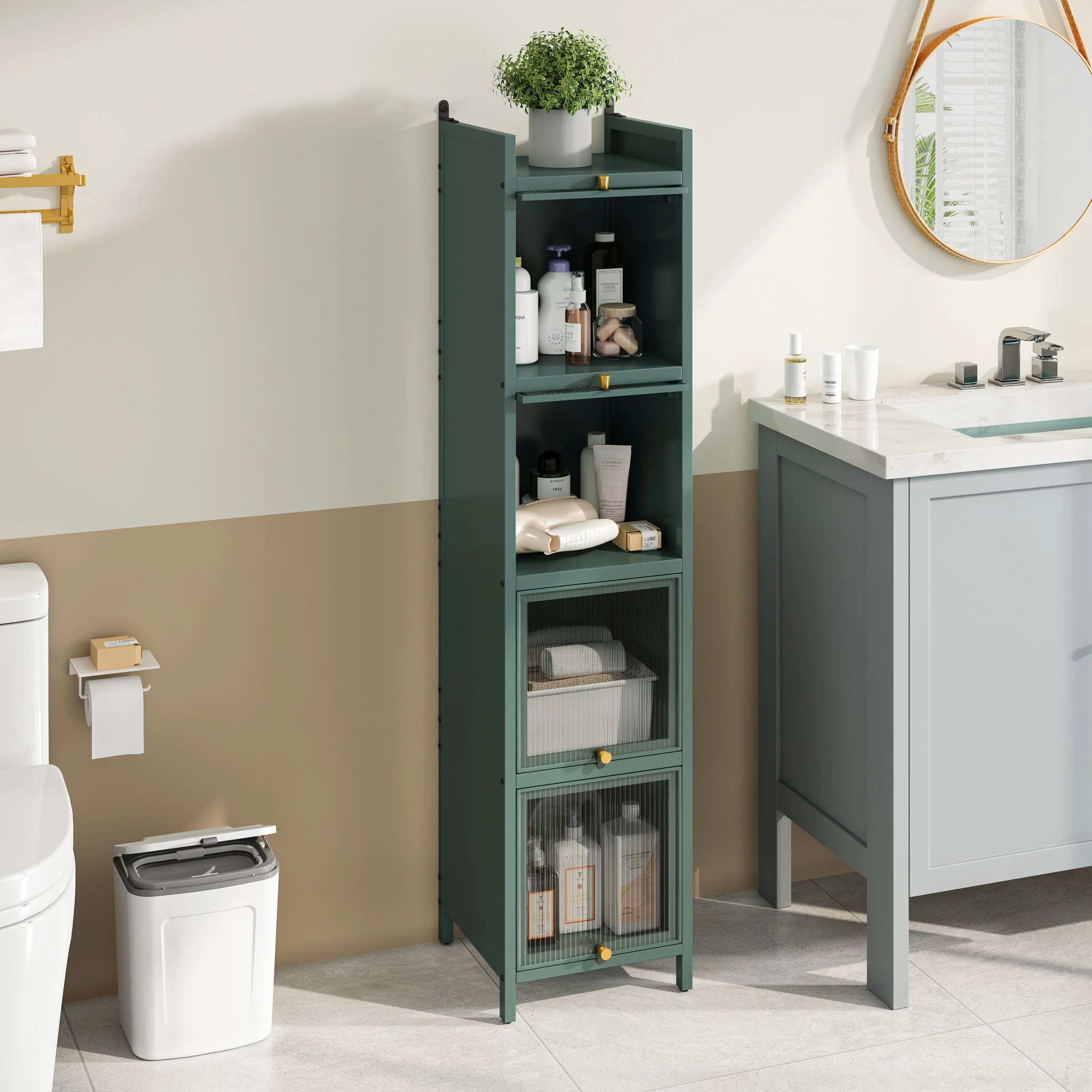 Glass Door Cabinet With Tier Storage - Image 3
