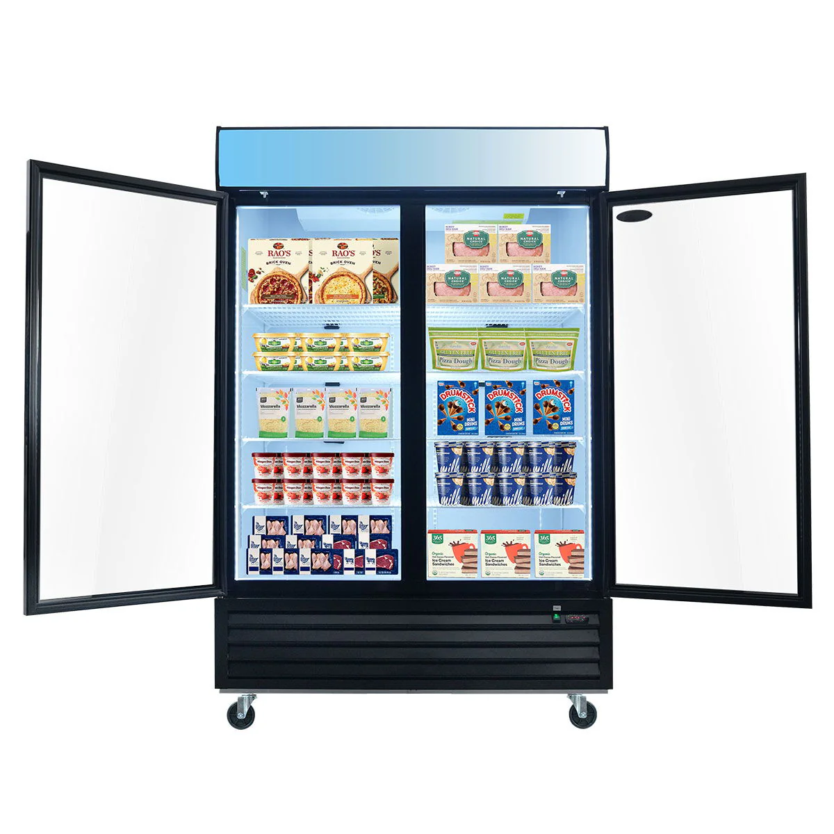 Glass Door Merchandiser Freezer Swing Door Commercial Reach-In Display Freezers With LED Top Panel Upright Freeze Storage - Image 2