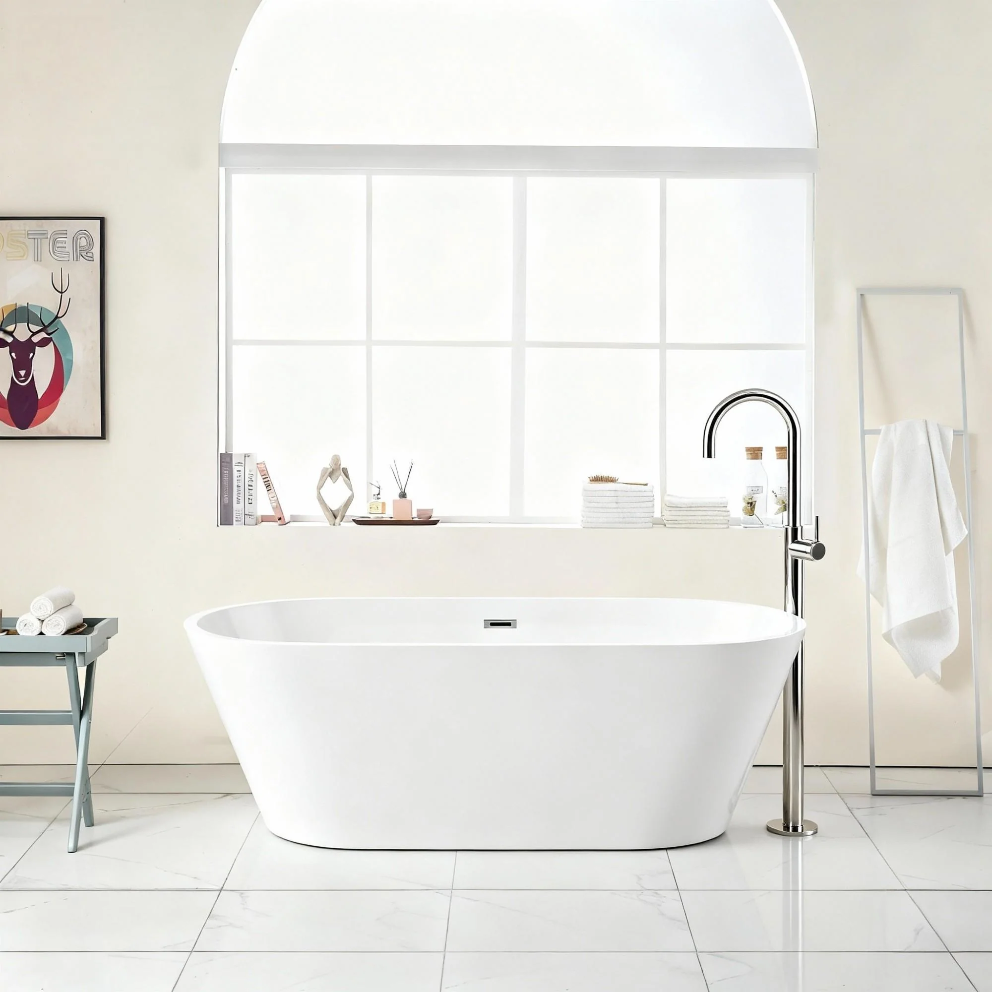 Gloss Freestanding Bathtub With Drain, Stand Alone Soaking Tub - Image 4