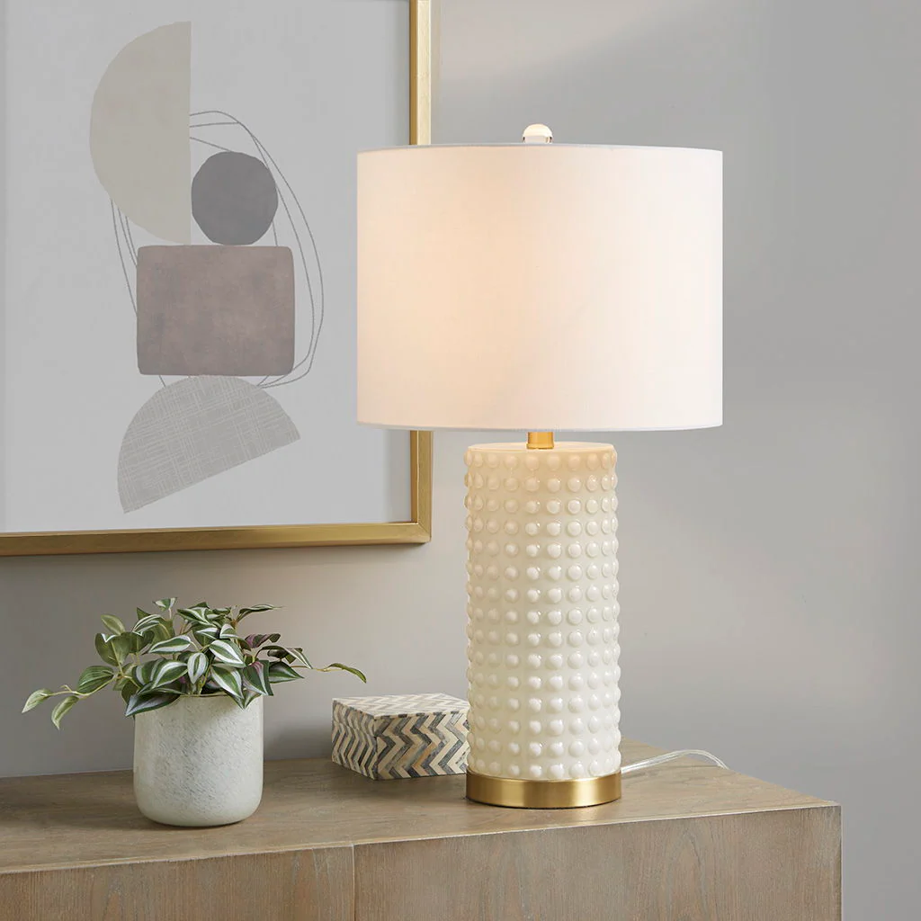Grace Ivy - Textured Dot Table Lamp - White / Gold - Image 4