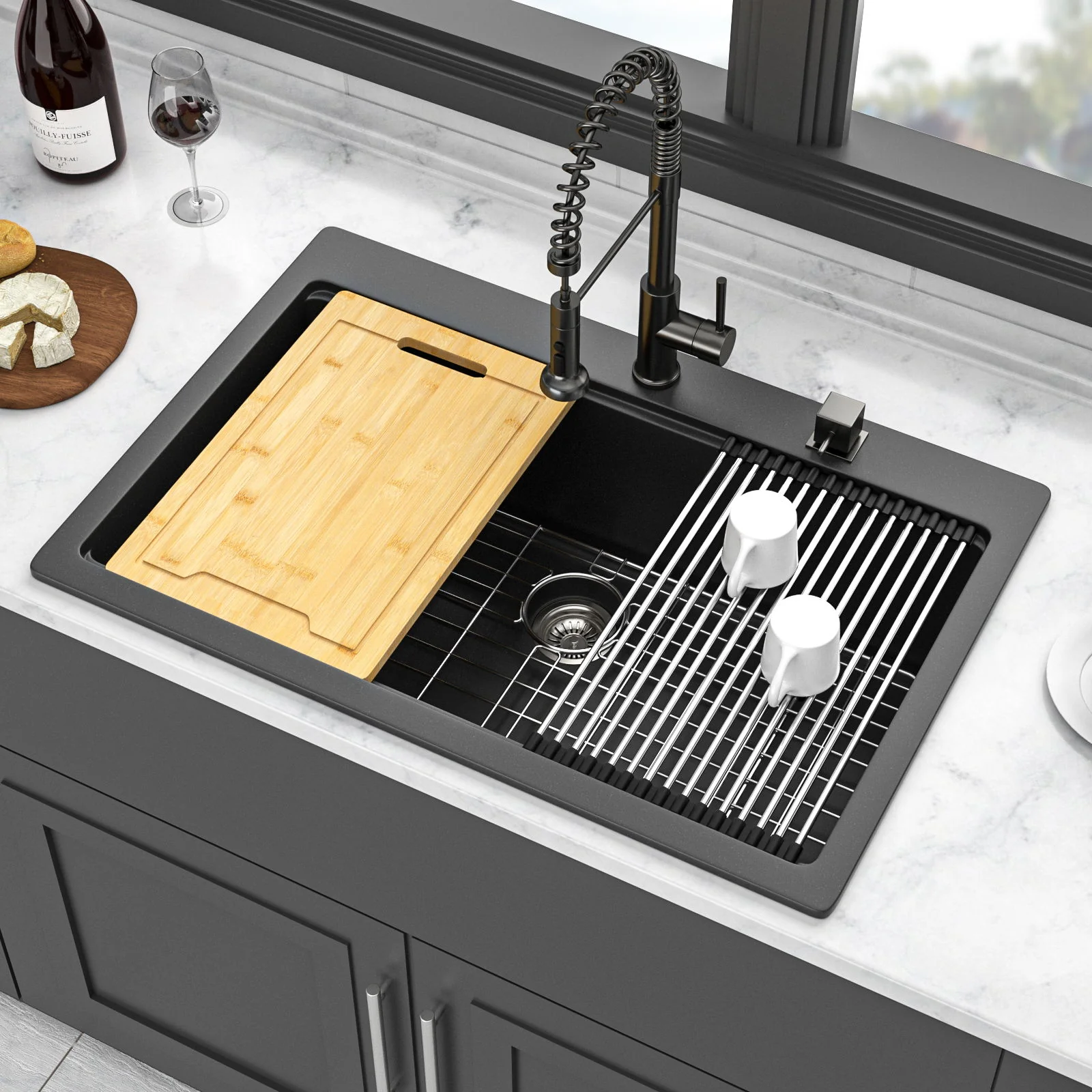 Granite Composite Quartz Kitchen Sink With Workstation Features And Drop In Design - Image 3