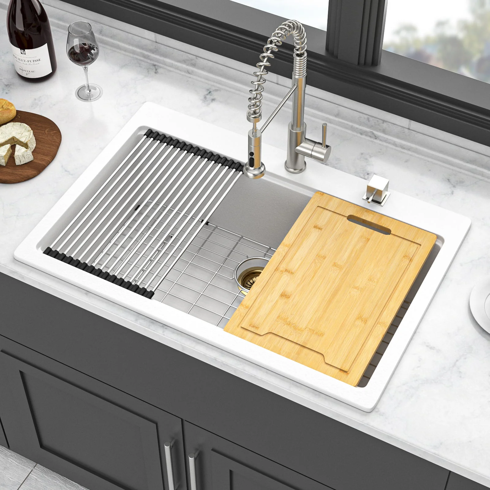 Granite Composite Quartz Kitchen Sink With Workstation Features And Drop In Design - Image 8