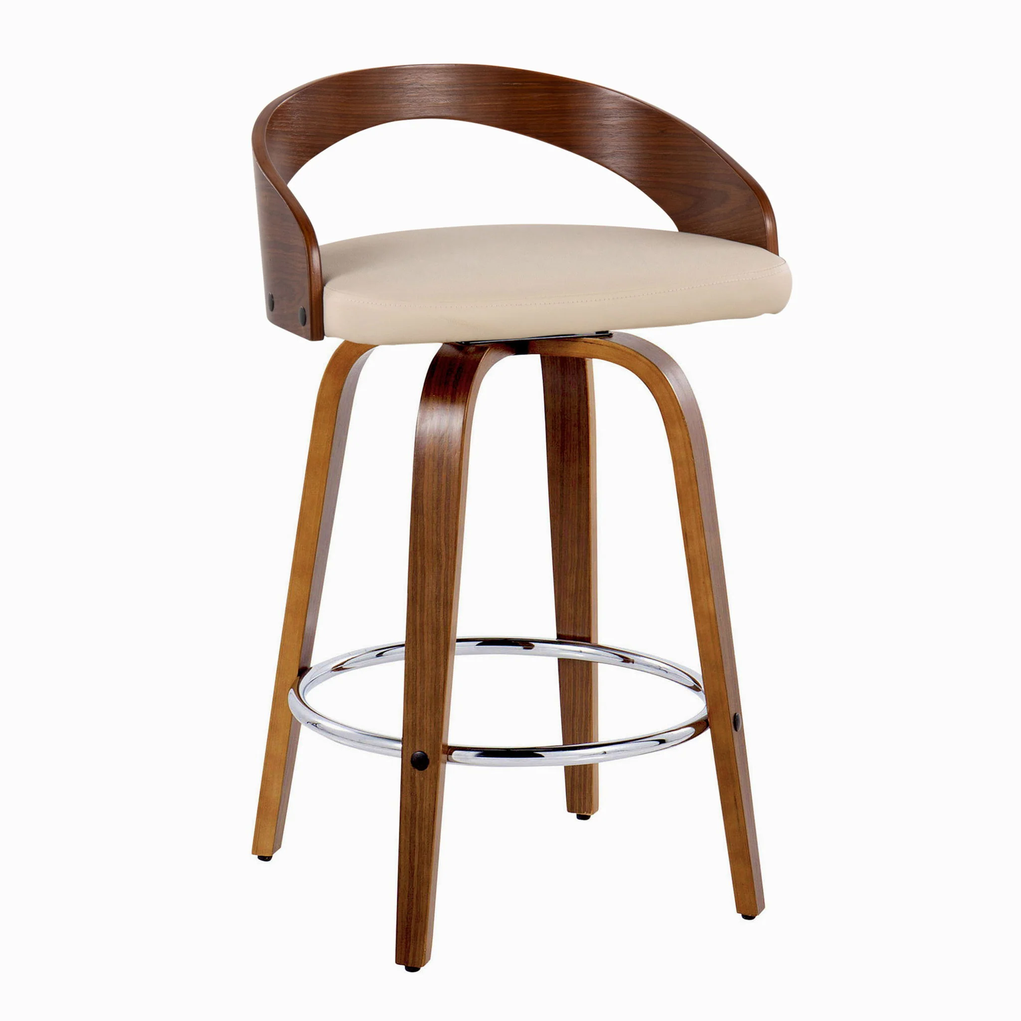 Grotto - Mid Century Modern Elegant Fixed Height Counter Stool With Swivel With Round Footrest (Set of 2) - Image 8