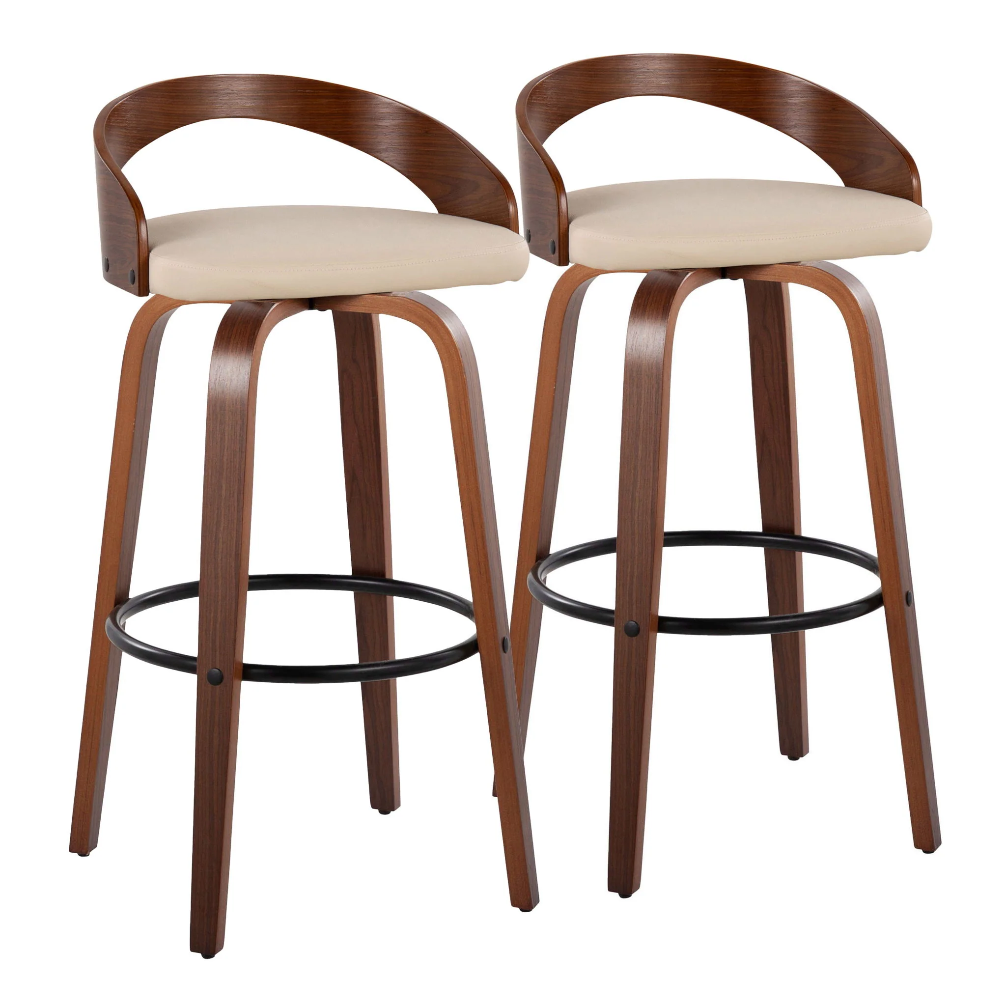 Grotto - Mid Century Modern Fixed Height Barstool & Swivel With Round Footrest (Set of 2) - Image 2