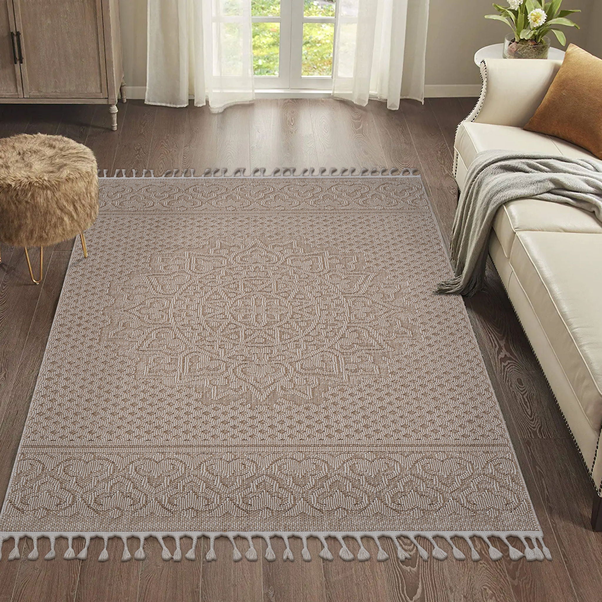 Guros - 6' X 9' Medallion Indoor / Outdoor Area Rug - Beige - Image 2