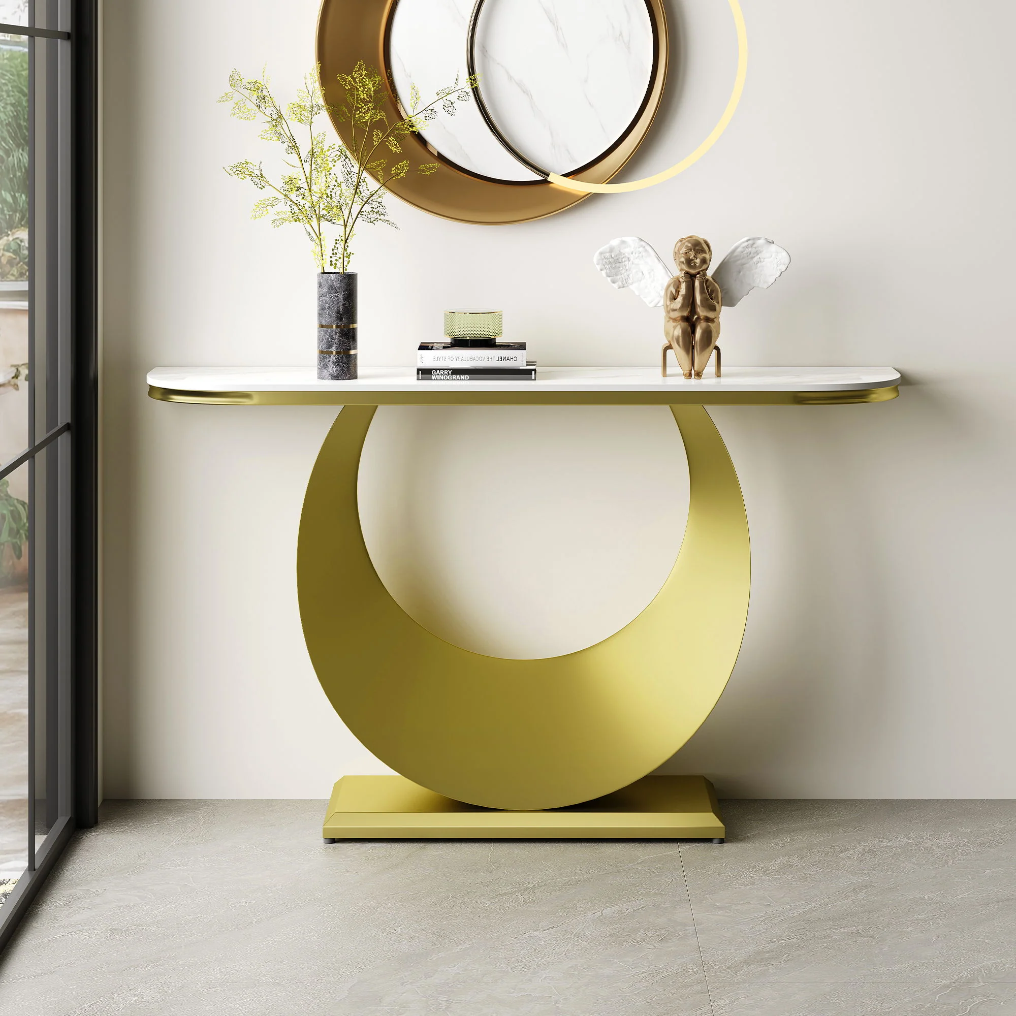 Half Console Table For Hallway - Gold / White - Image 3