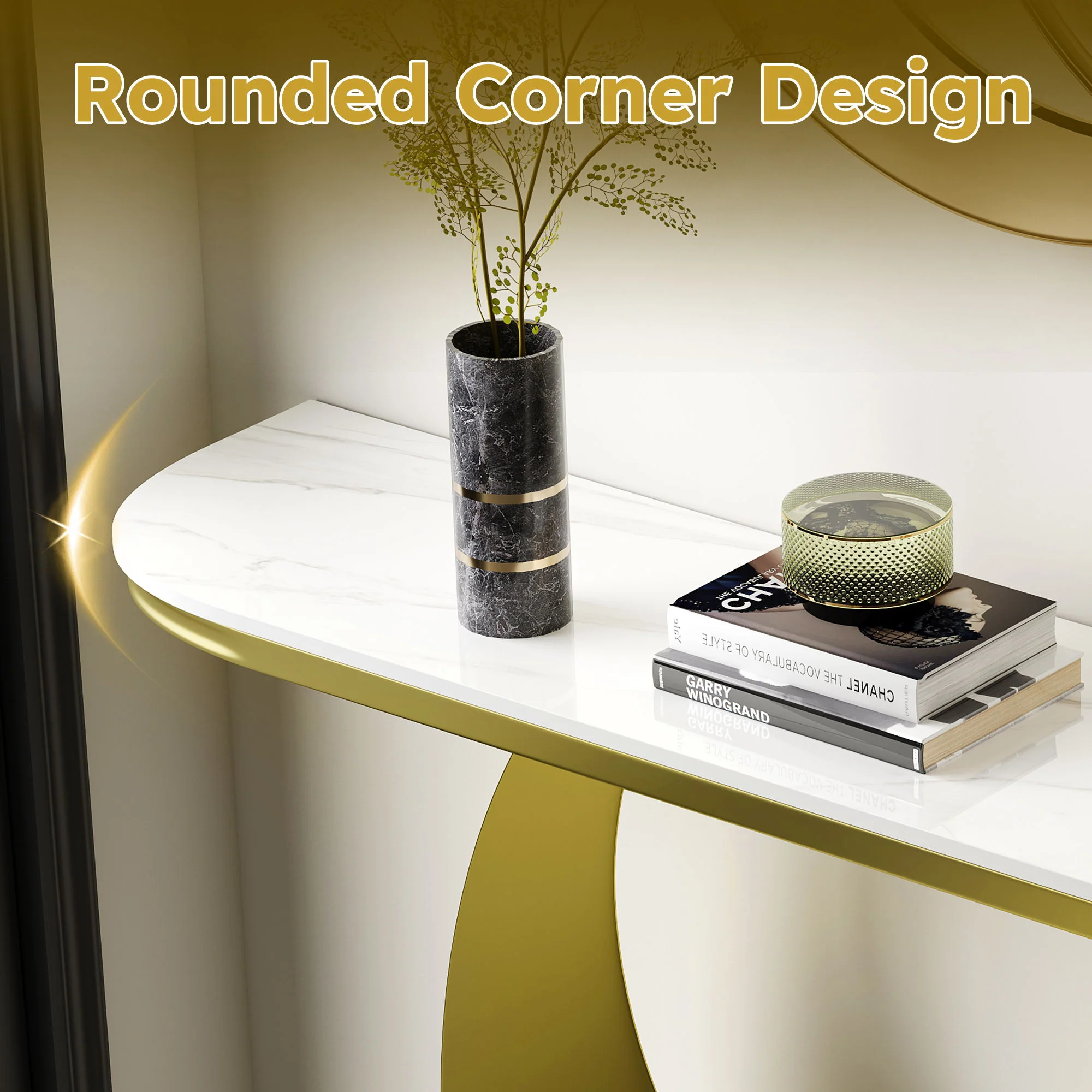 Half Console Table For Hallway - Gold / White - Image 4