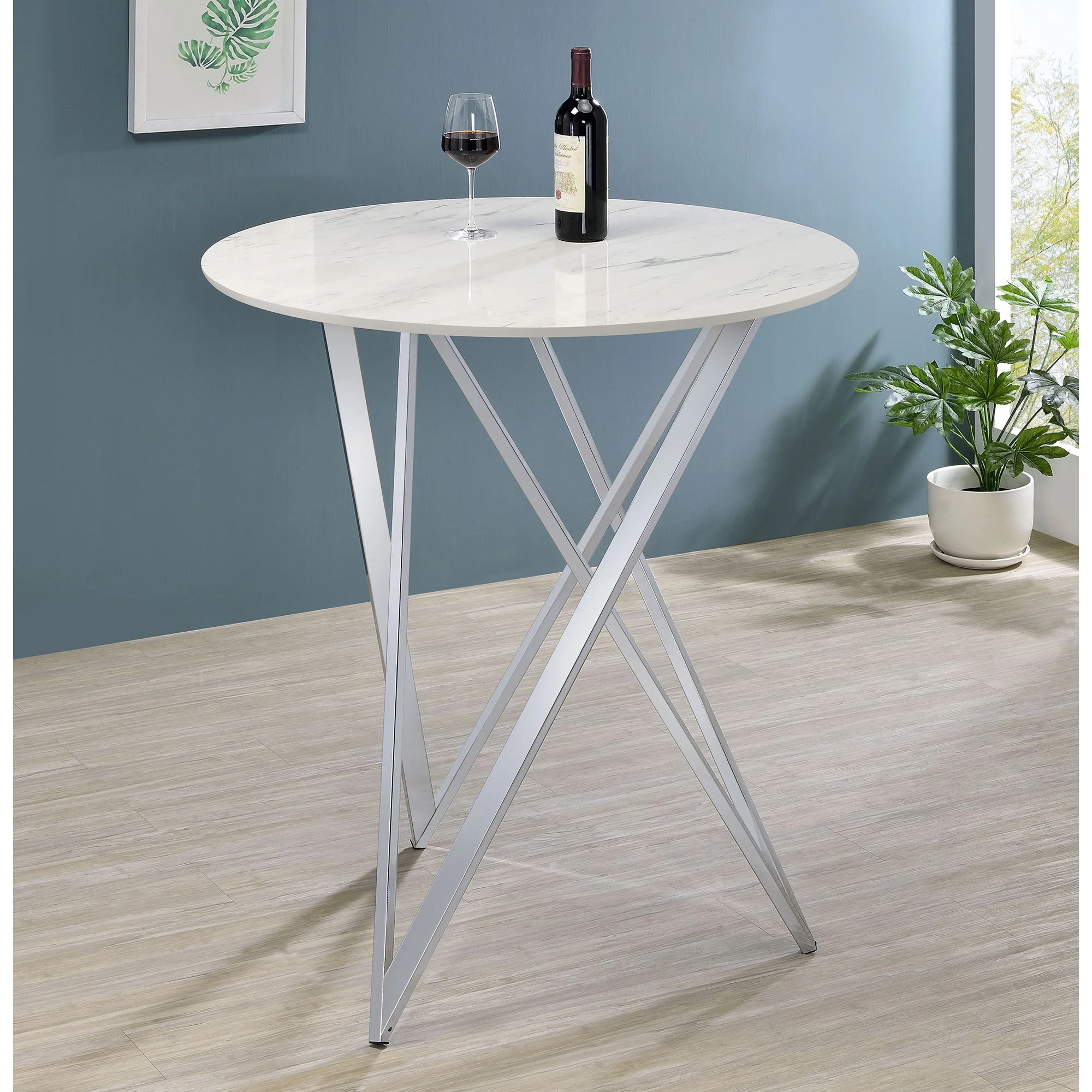 Halverson - Round Top Bar Table - White / Silver - Image 4