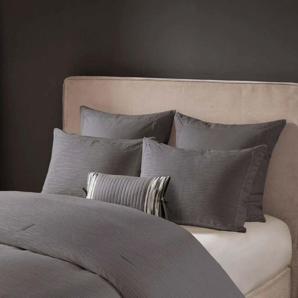 Hanae - King Blend Yarn Dyed 3 Piece Comforter Set - Gray - Image 4