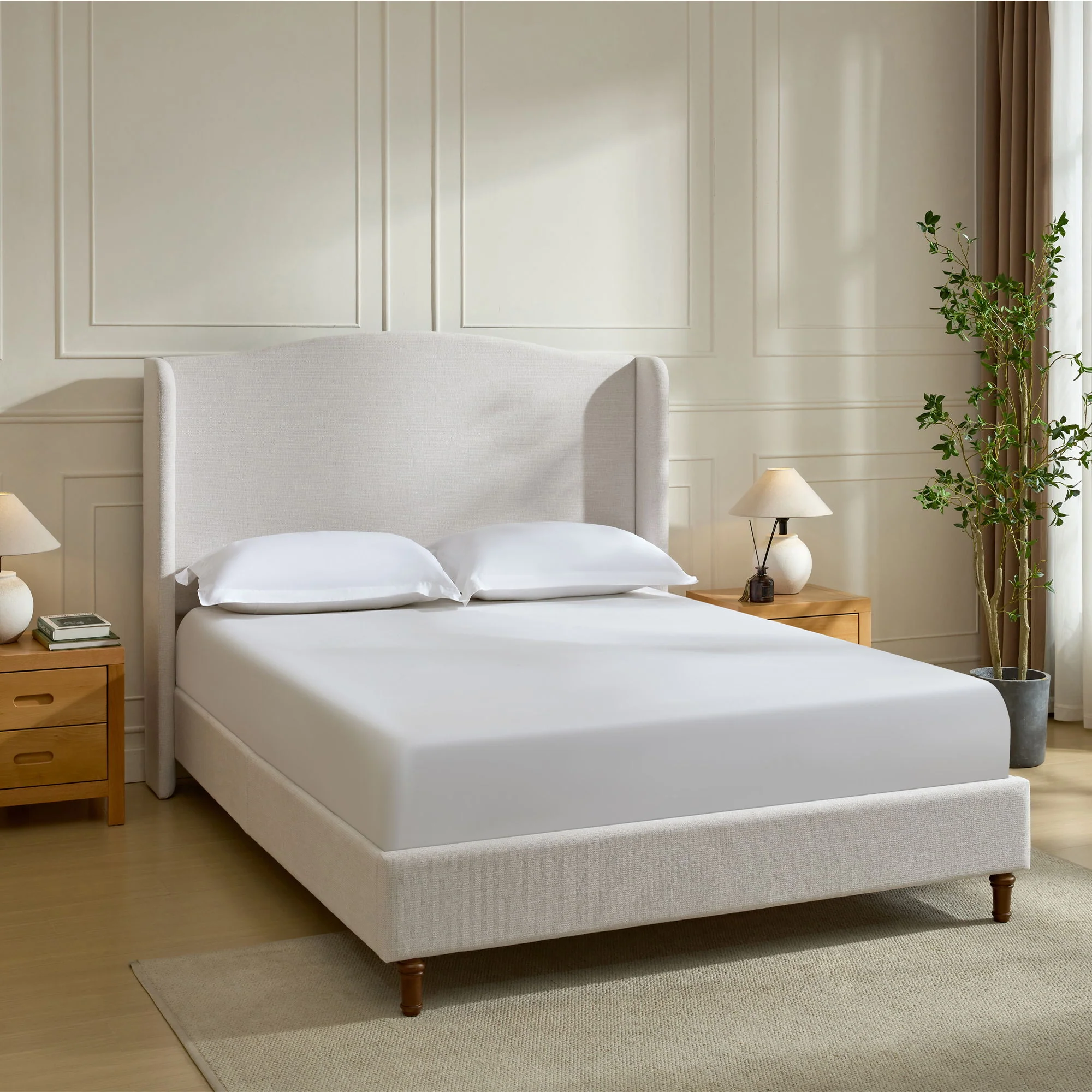 Hannah - Upholstered Wingback Bed Size / Tall Headboard Upholstered King Bed / Premium Textured Look / Minimalist Designs / No Box Spring Needed - Image 3