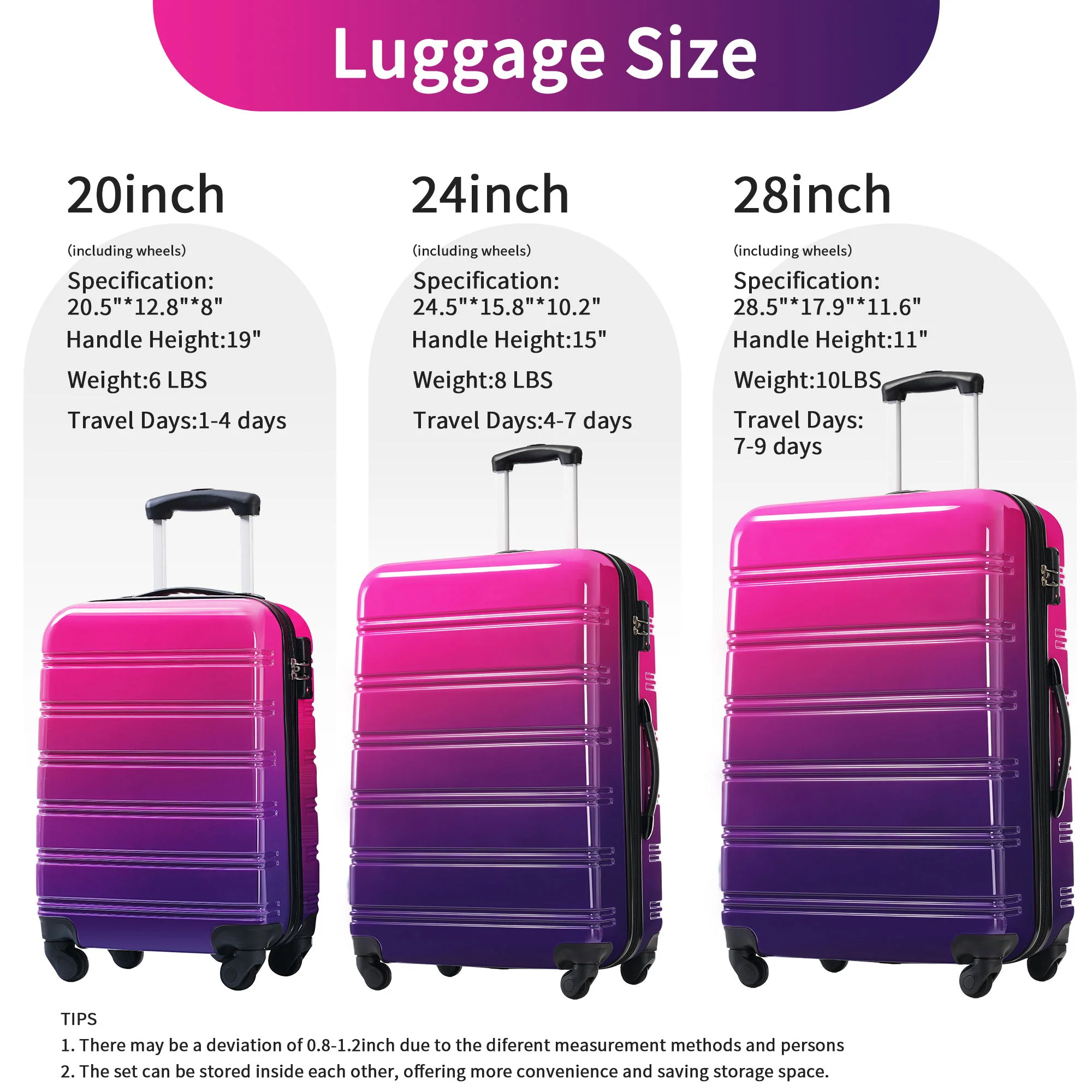 Hardshell Luggage Sets 3 Piece Gradient Color Expandable Suitcase With Spinner Wheels And Tsa Lock Lightweight 20" 24" 28" Available - Image 3
