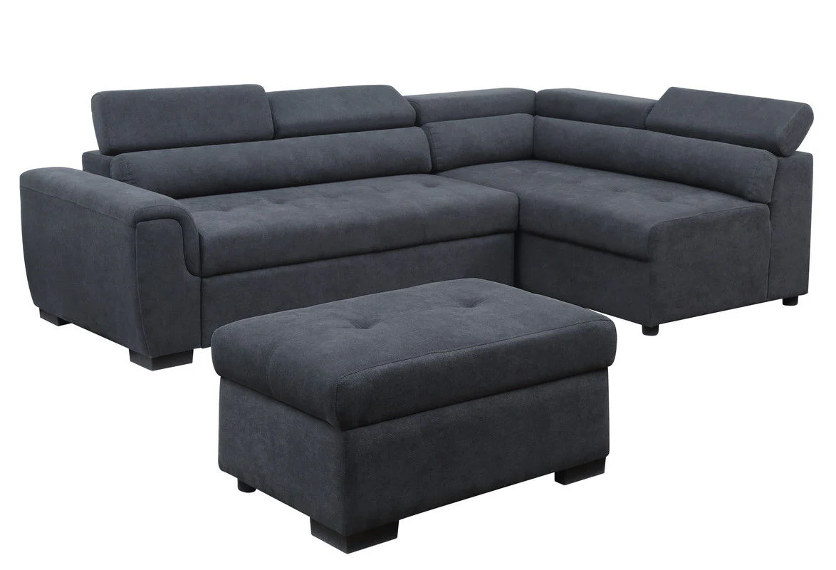 Haris - Sleeper Sofa Sectional With Adjustable Headrest And Storage Ottoman - Dark Gray - Image 3