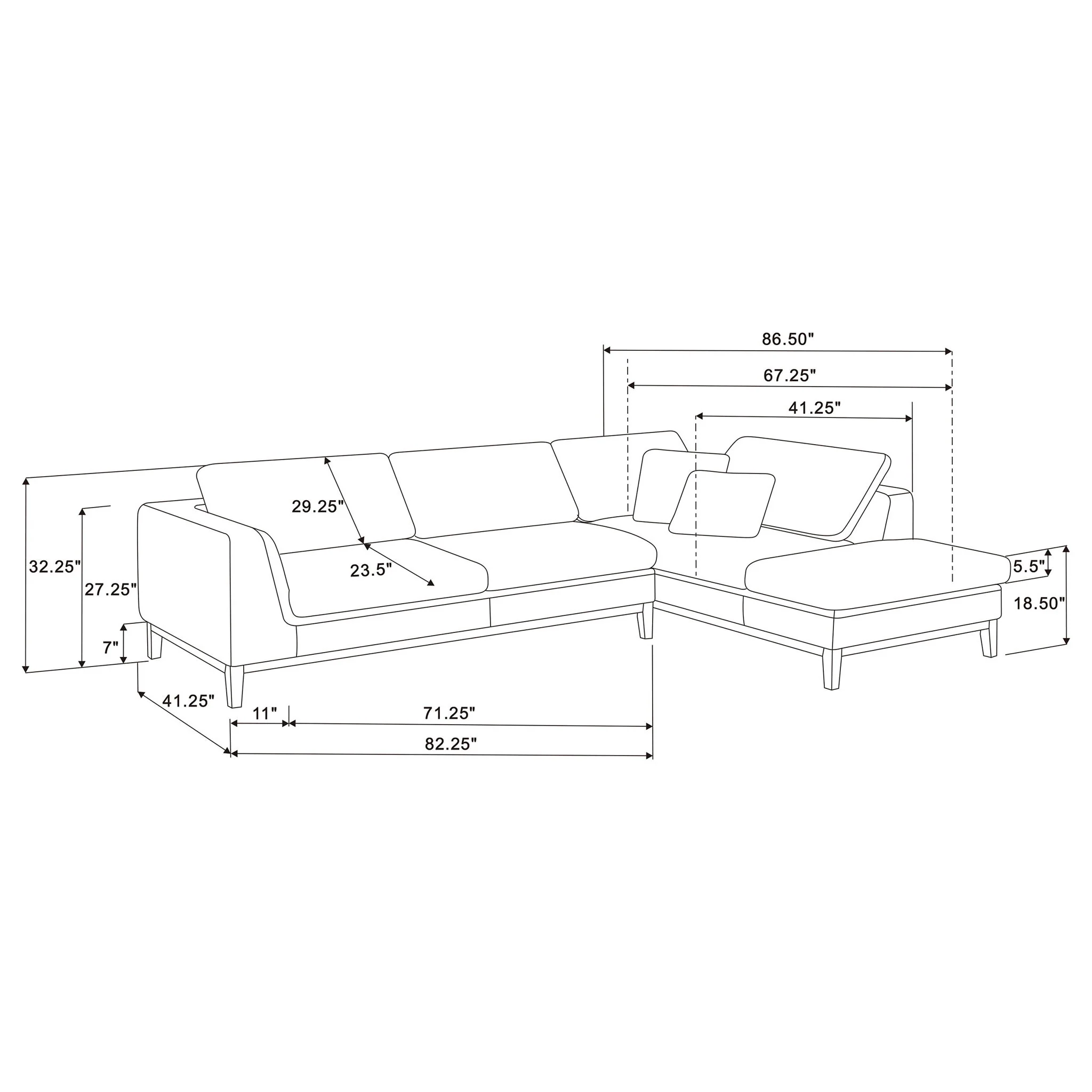 Harlan - L-Shape Upholstered Sectional With Pillows - Gray - Image 3