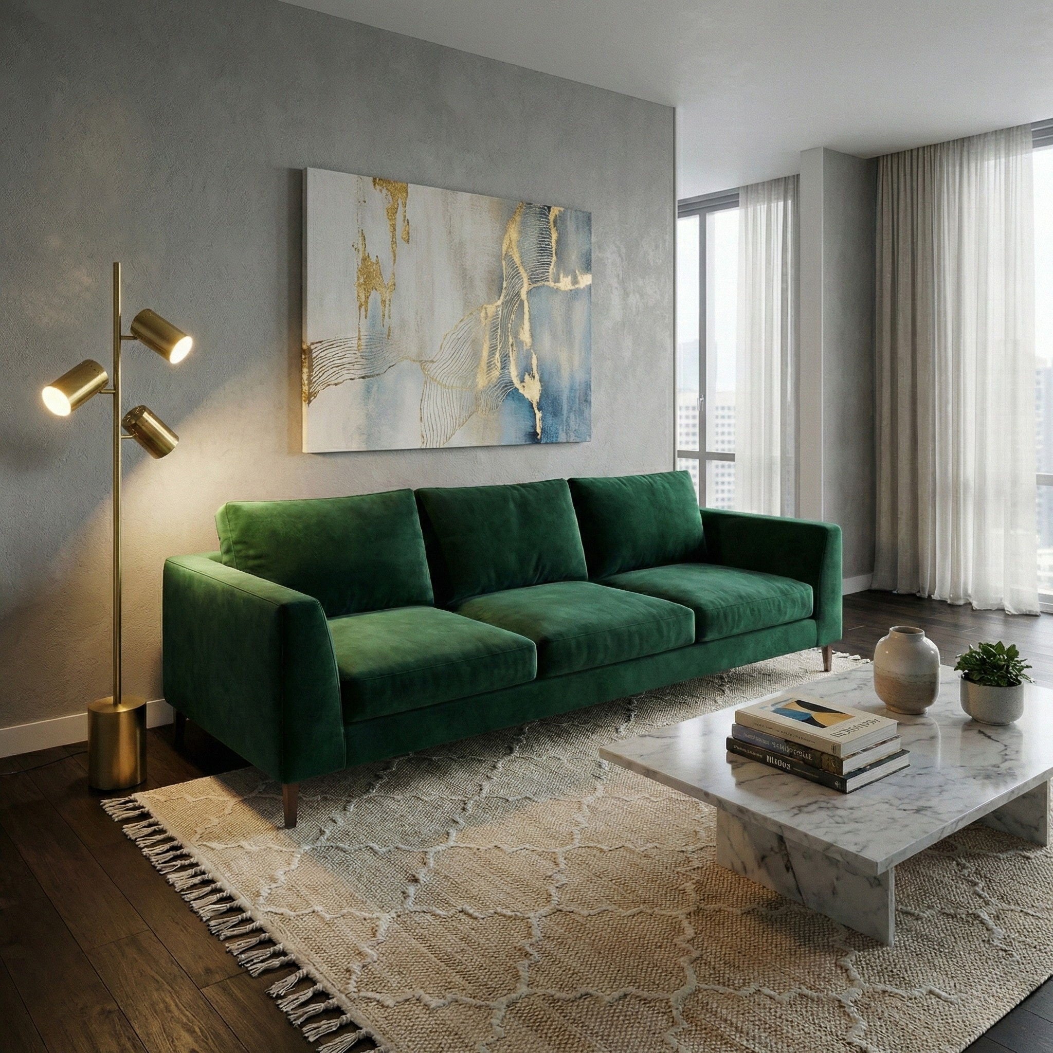 Harmony - Floor Lamp With Rotary Switch Triple Spots Block Base - Gold - Image 2