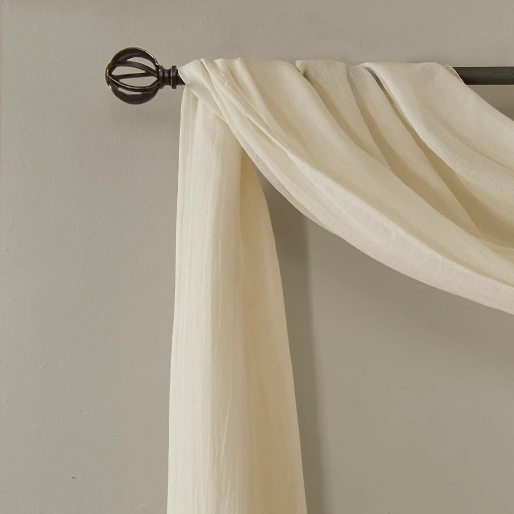 Harper - 144" Solid Crushed Scarf Sheer - Cream - Image 3