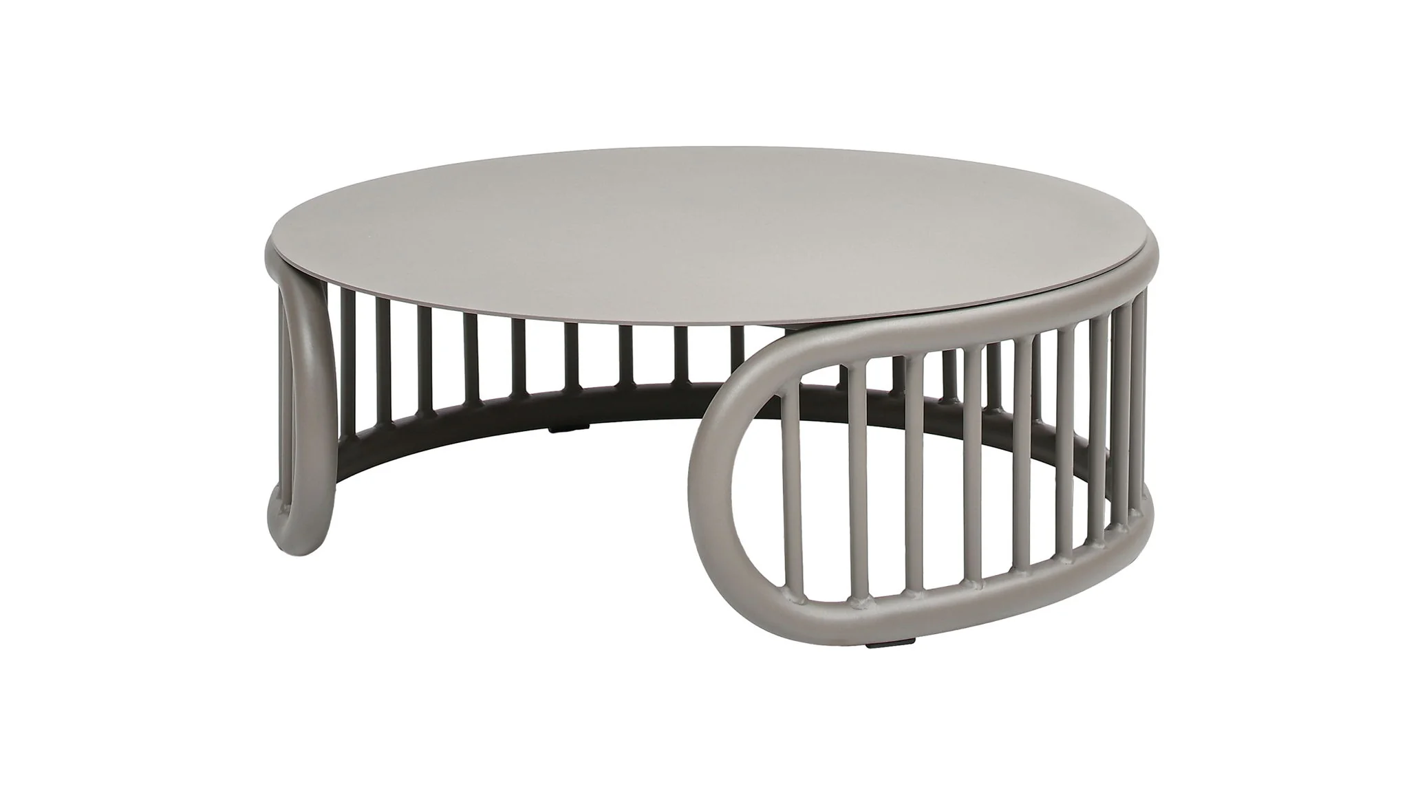 Harper - Indoor/Outdoor Modern Round Coffee Table - Geige Taupe Aluminum - Image 4