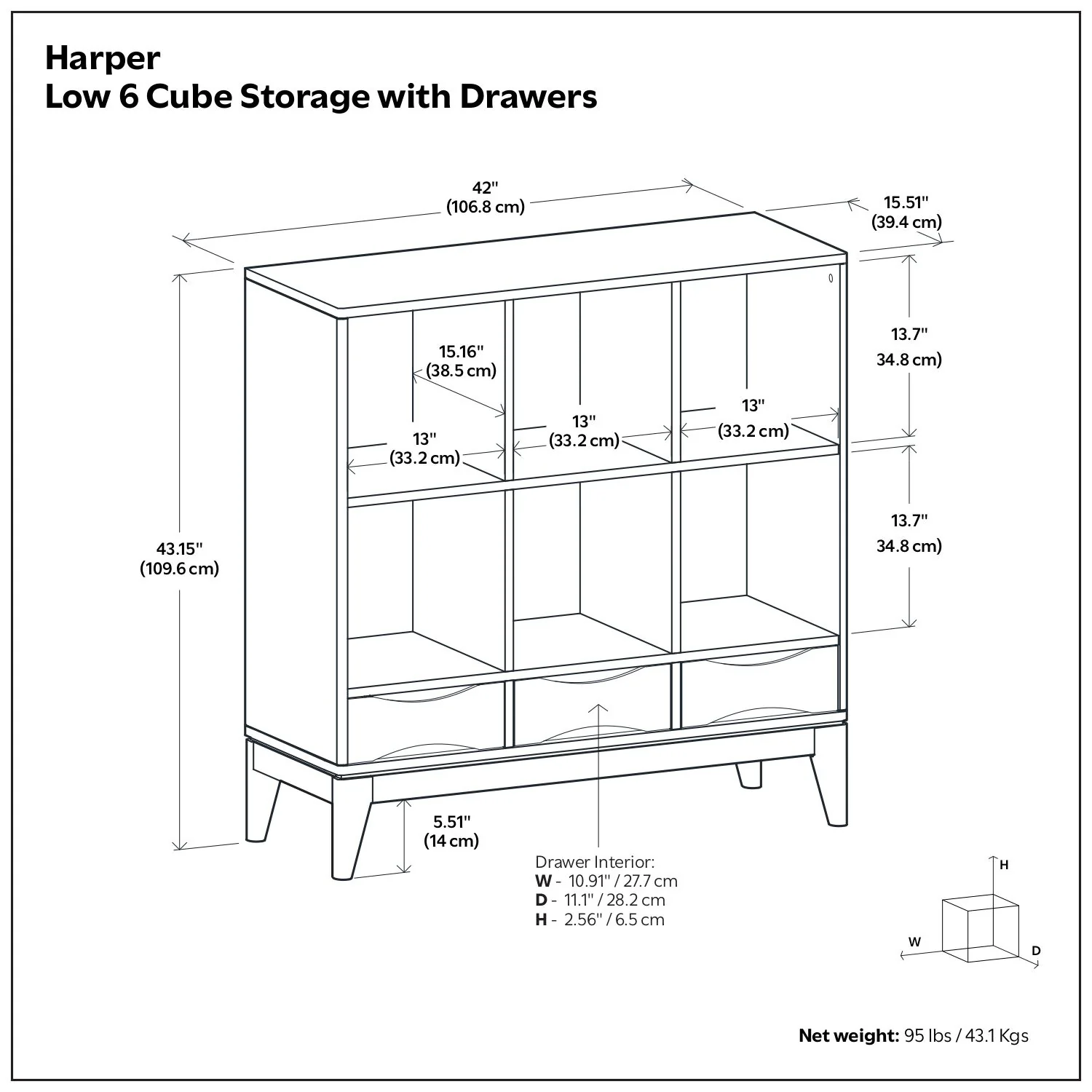 Harper - Low 6 Cube Storage With Drawers - Walnut Brown - Image 2