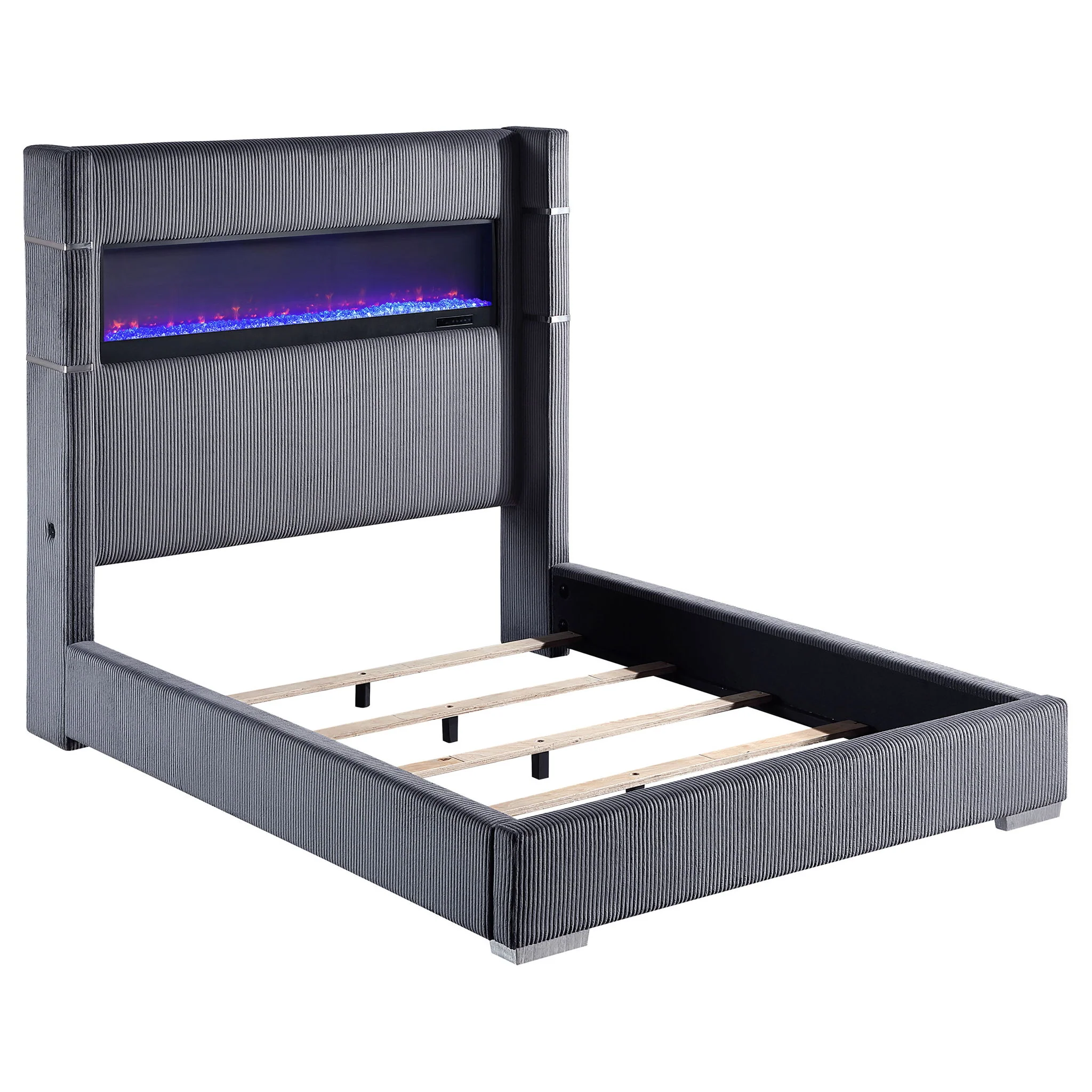 Haven - Upholstered Queen Bed With Integrated Flame Box - Gray