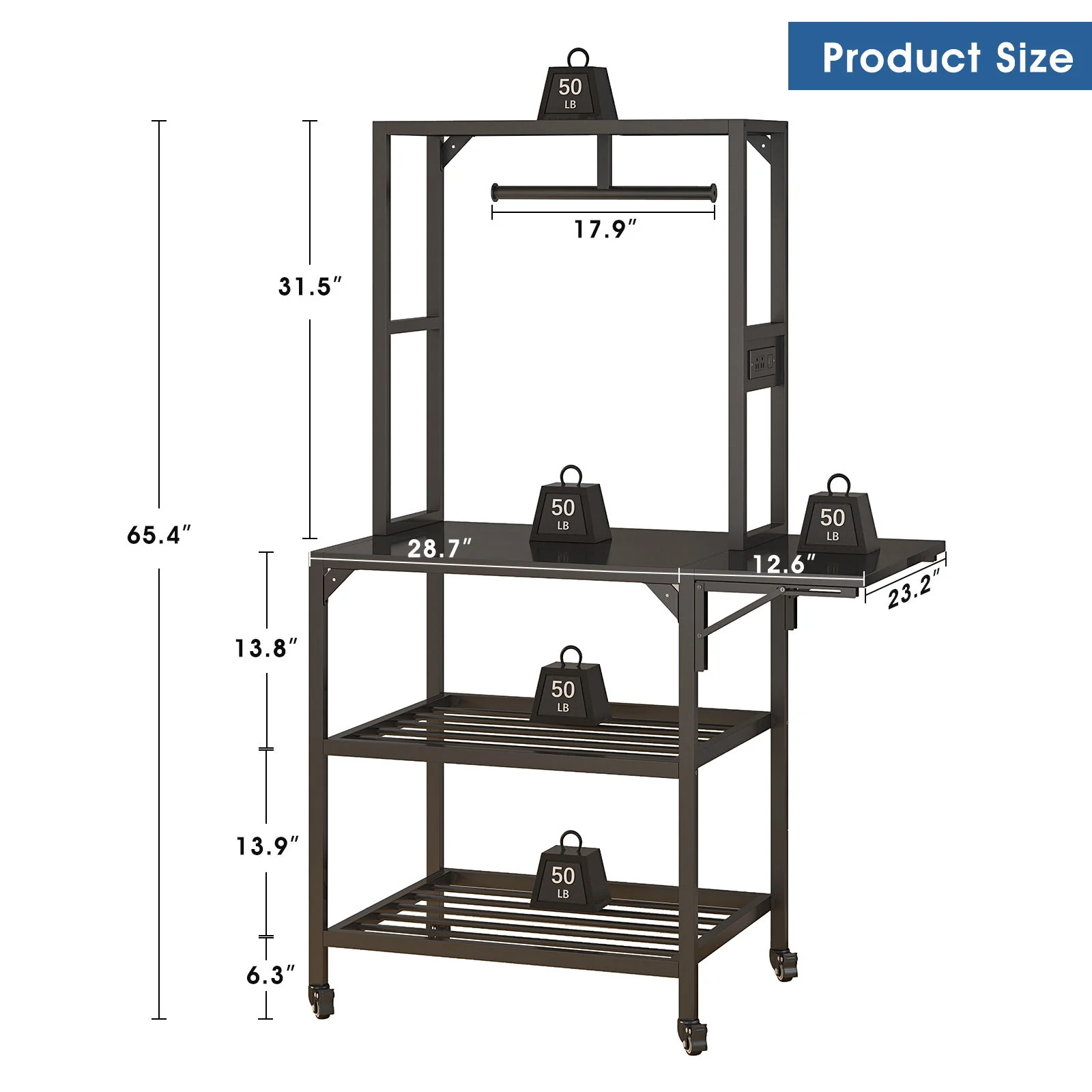 Heavy Duty 3D Printer Stand With Filament Storage Rack - Black - Image 3