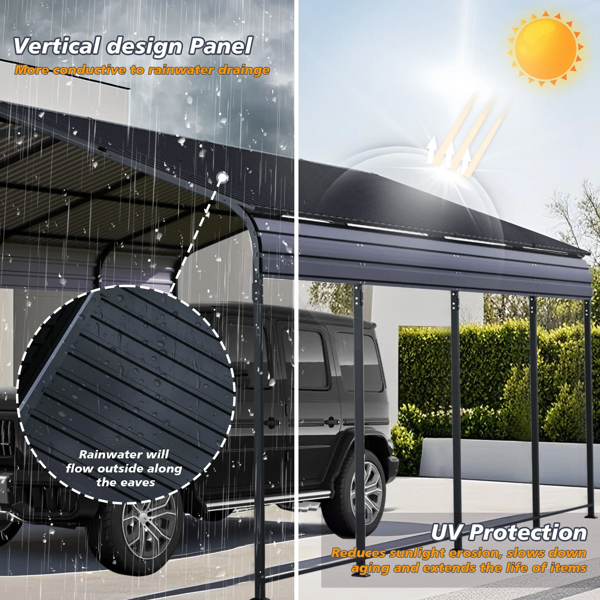Heavy Duty Carport With Galvanized Roof And Enhanced Base - Anthracite - Image 3