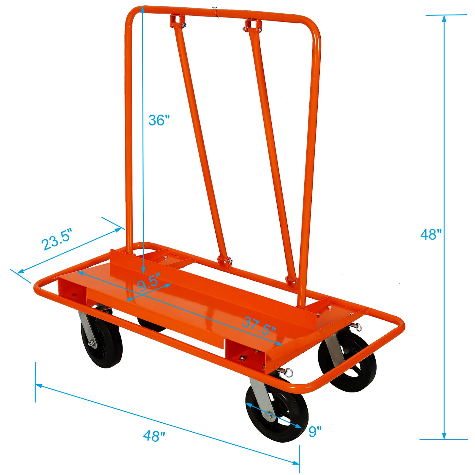 Heavy Duty Drywall Sheet Cart & Panel Dolly With 2400Lbs Capacity, Mold On Rubber Wheels, Steel Construction - Orange - Image 4