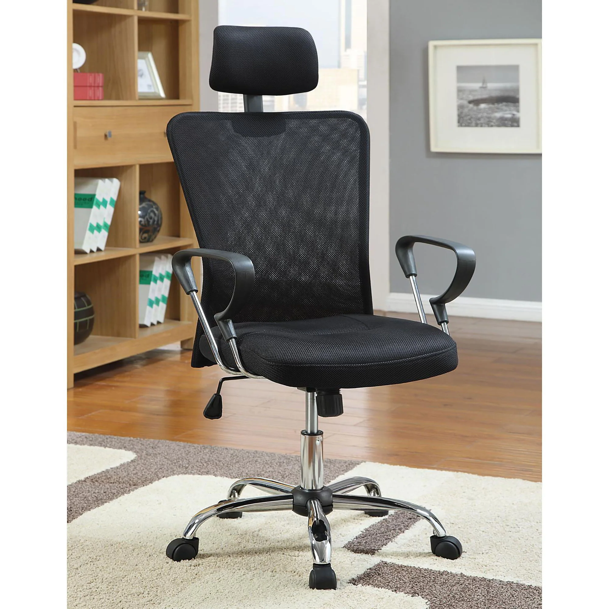 Height Adjustable Office Chair With Casters And Upholstery - Black - Image 4