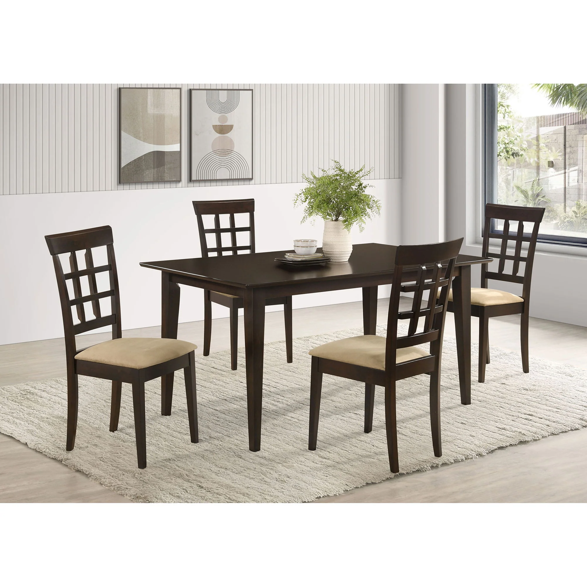 Henin - 5 Piece Dining Set With Lattice Back Chairs - Cappuccino - Image 2