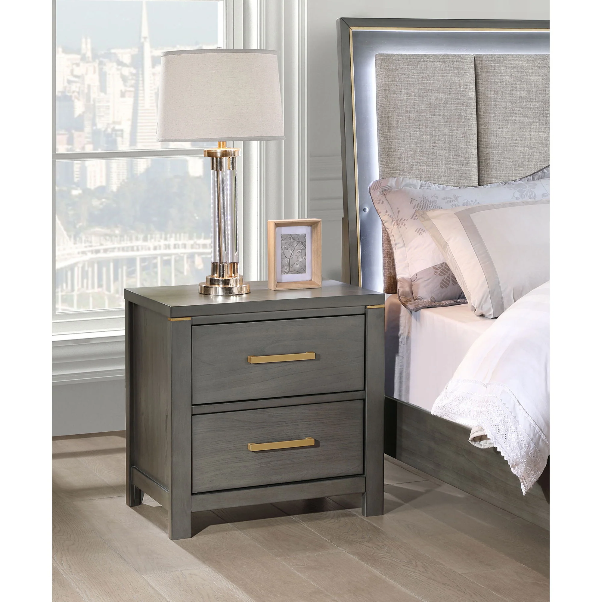 Herndon - 2 Drawer Nightstand With USB Port, Storage Furniture - Gray - Image 2