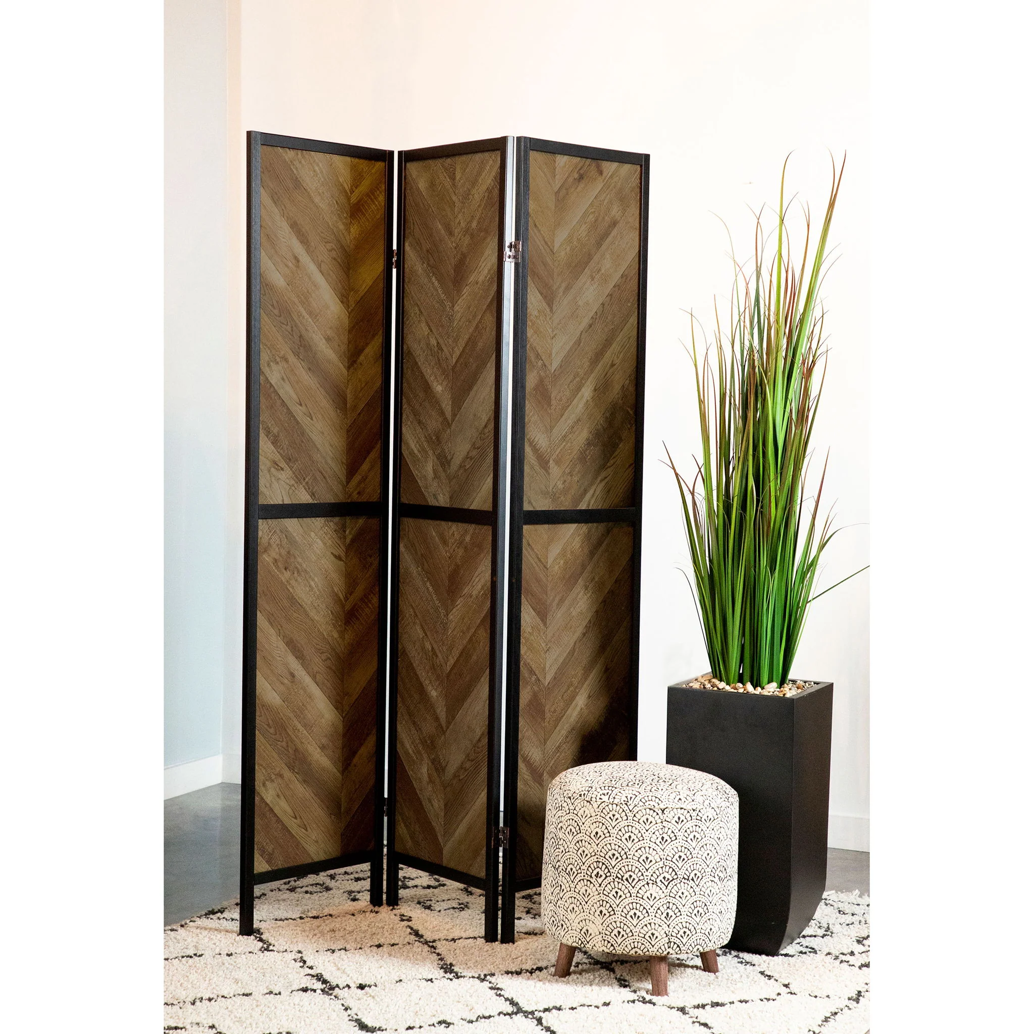 Herringbone - 3 Panel Screen - Brown - Image 3