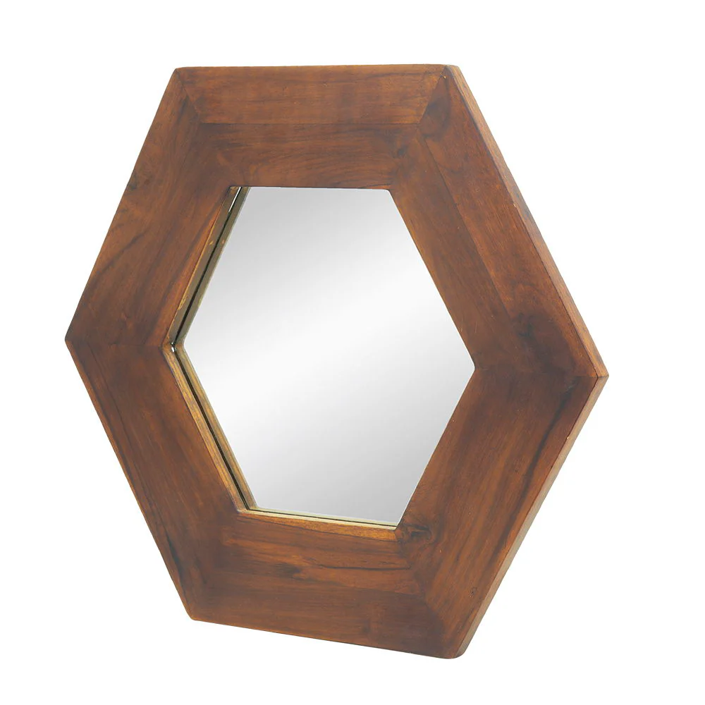 Hexagon Mirror With Natural Wood Frame, Wall Decor For Living Room Bathroom Hallway - Image 11