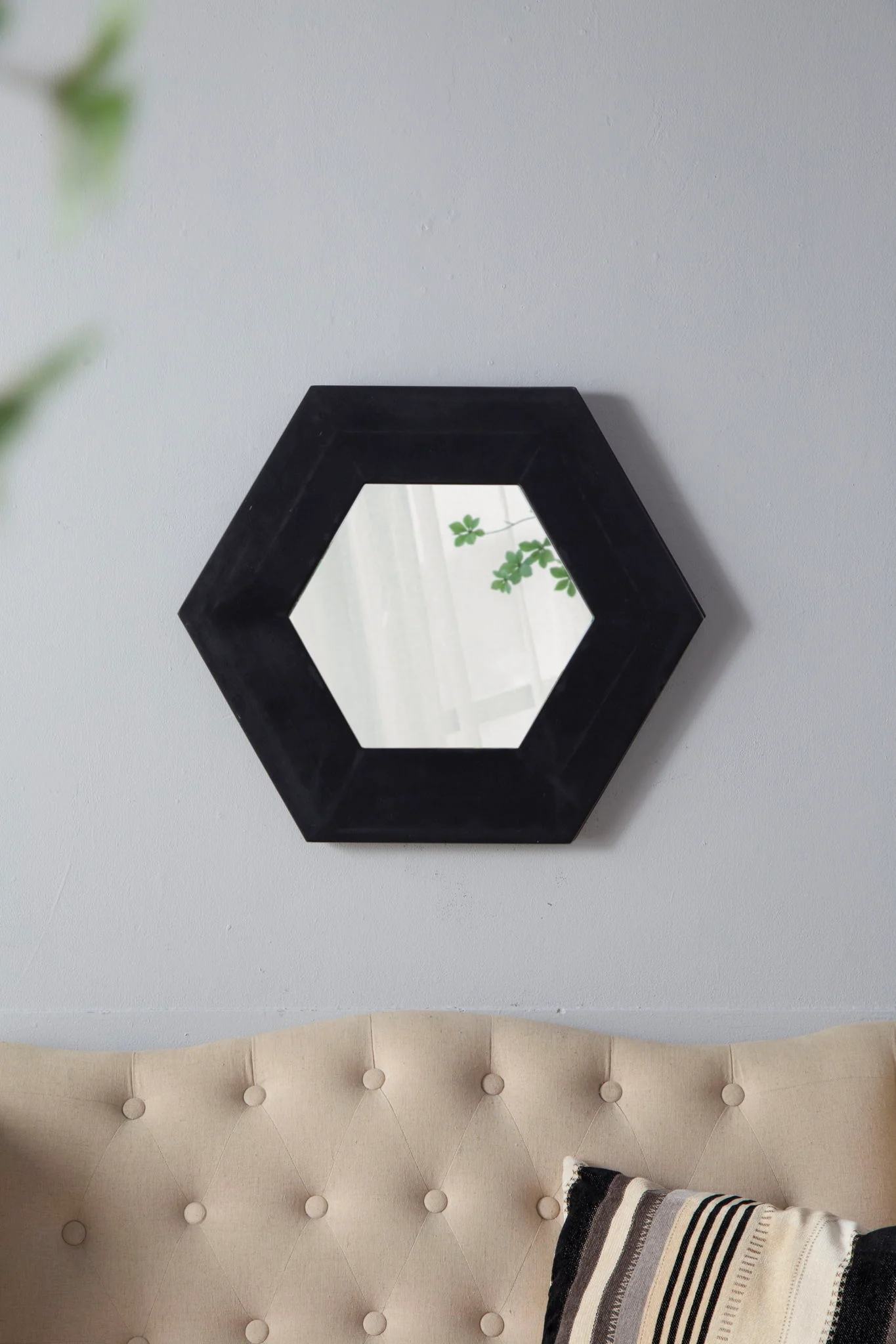 Hexagon Mirror With Natural Wood Frame, Wall Decor For Living Room Bathroom Hallway - Image 9