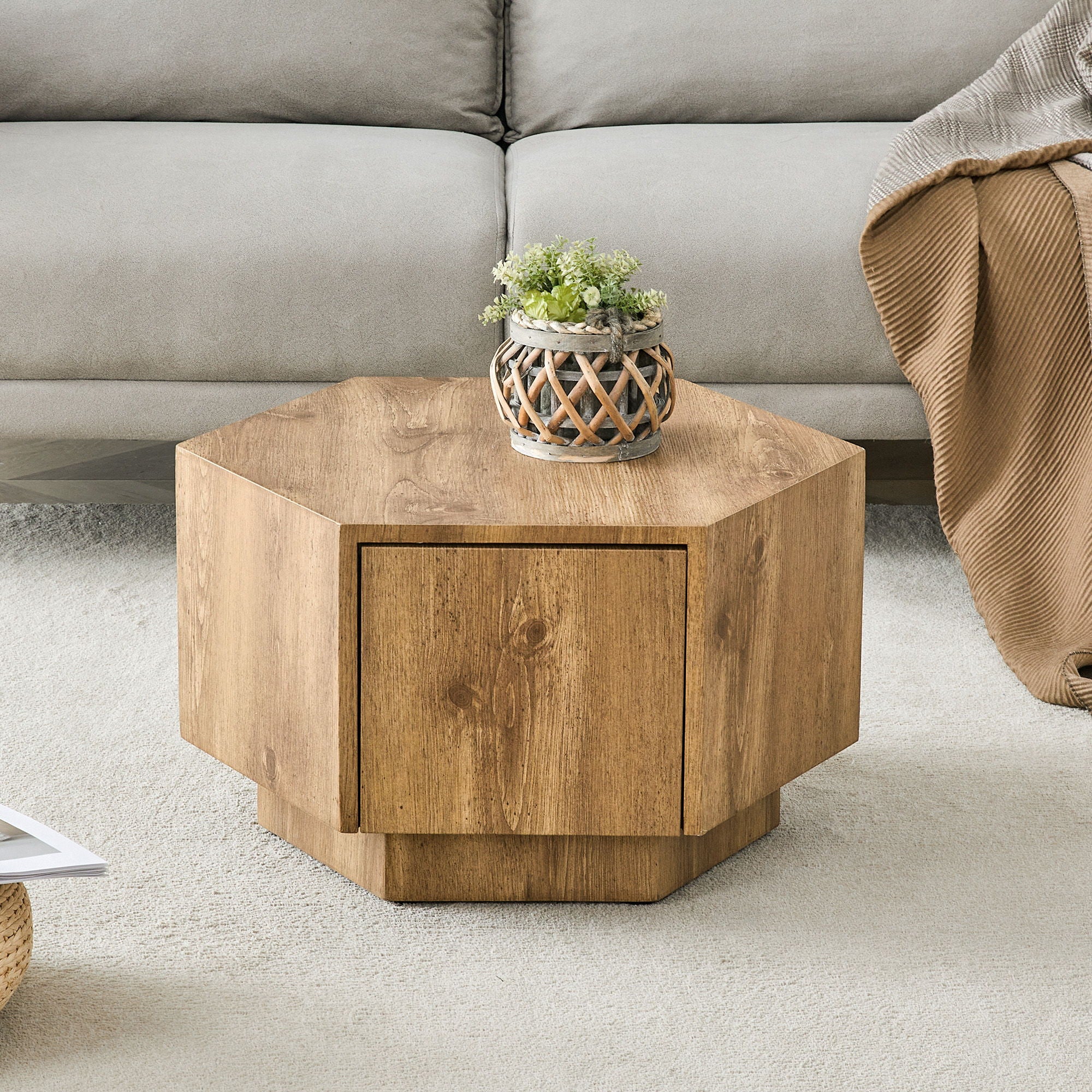 Hexagonal Coffee Table With Drawers - Wood - Image 4