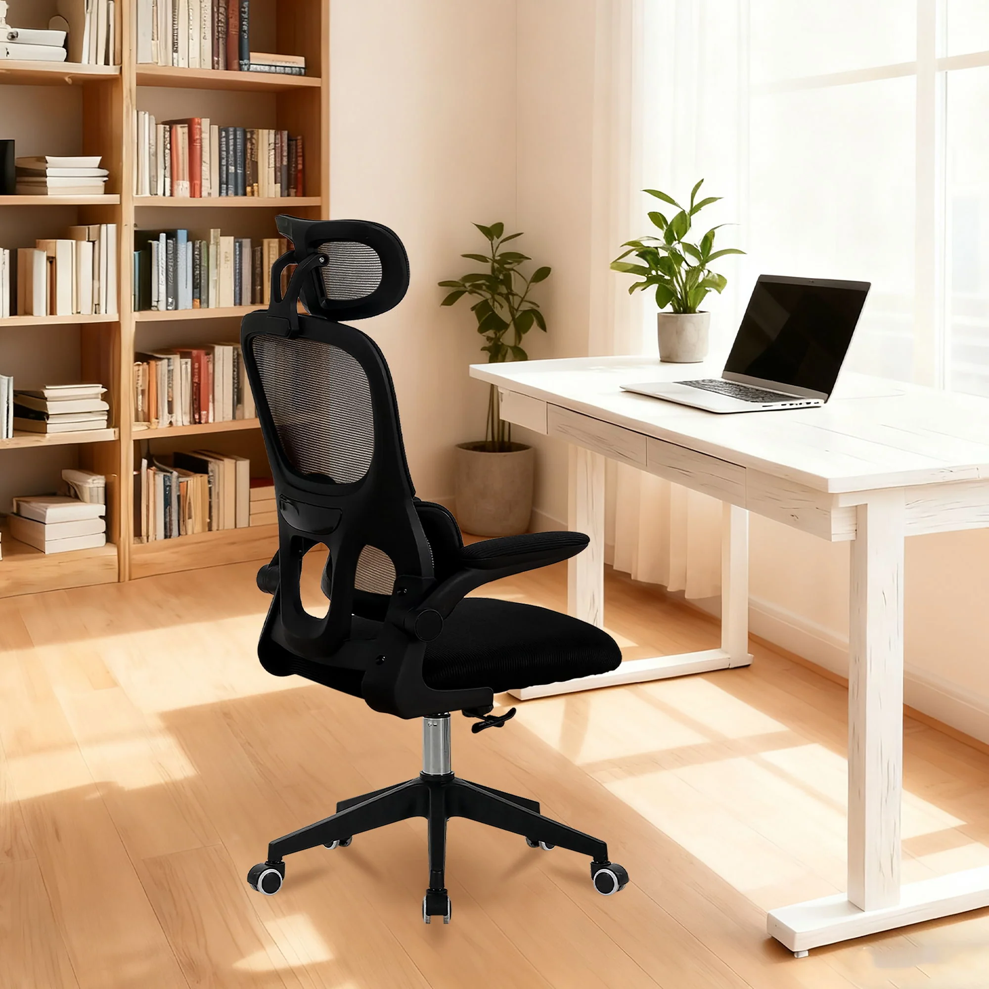 High Back Ergonomic Swivel Rolling Office Chair With Tilt Function, 3D Headrest, Lumbar Support - Black - Image 3