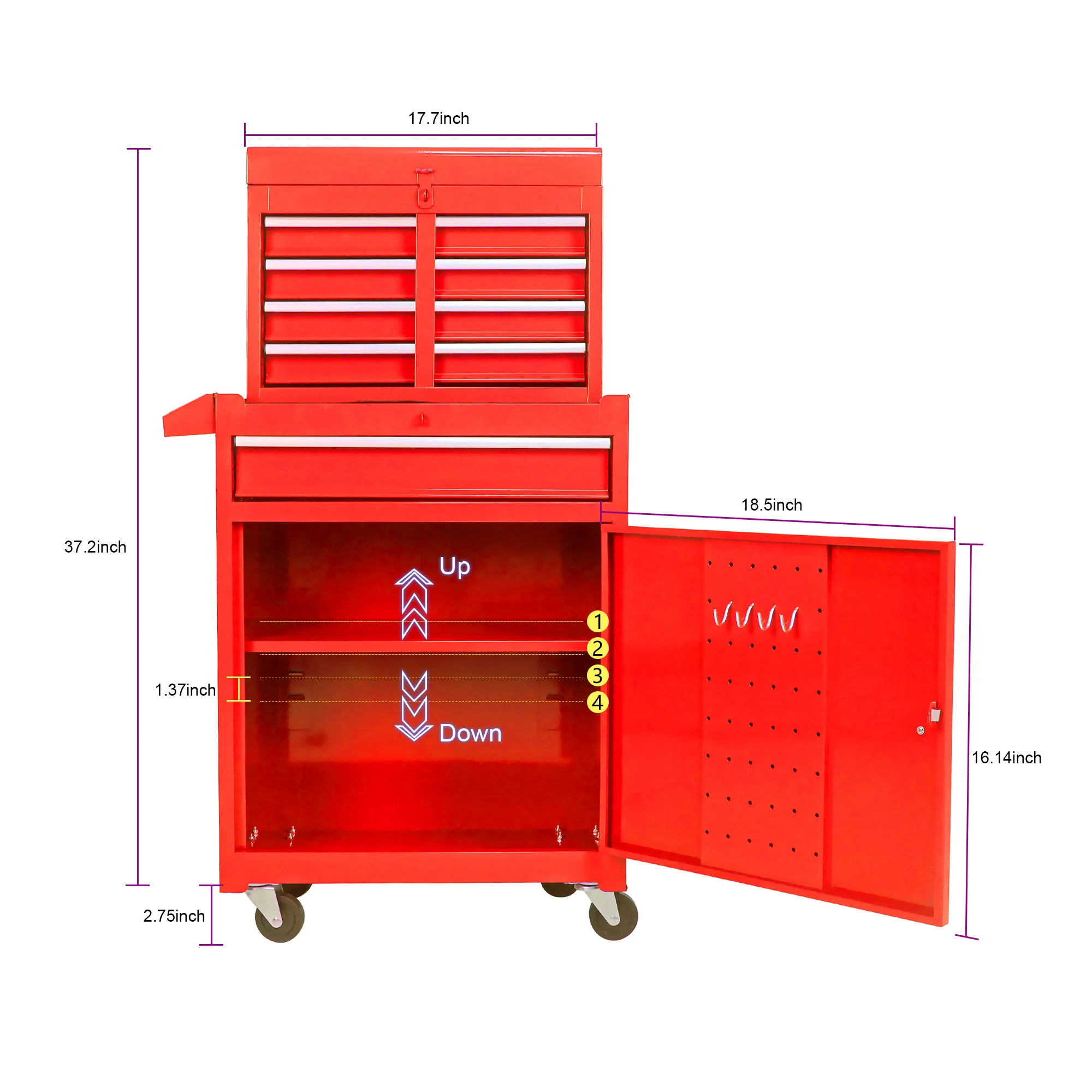 High Capacity Rolling Tool Chest With Wheels And Drawers, Storage Cabinet - Image 17