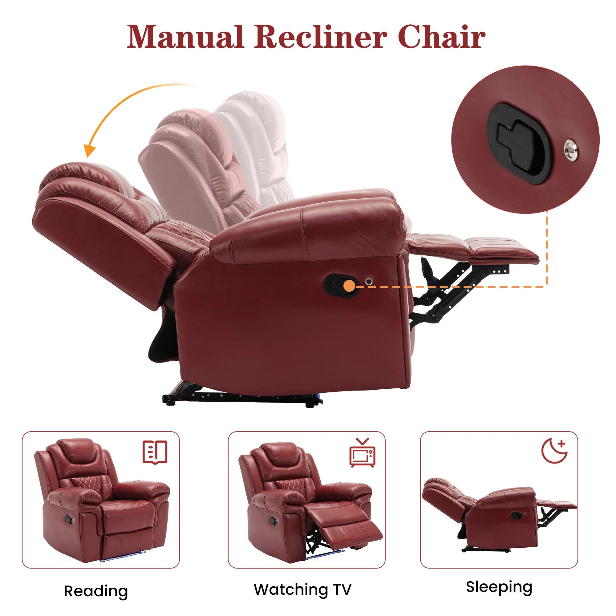 Home Theater Seating Manual Recliner Chair With Center Console And Led Light Strip For Living Room - Image 7