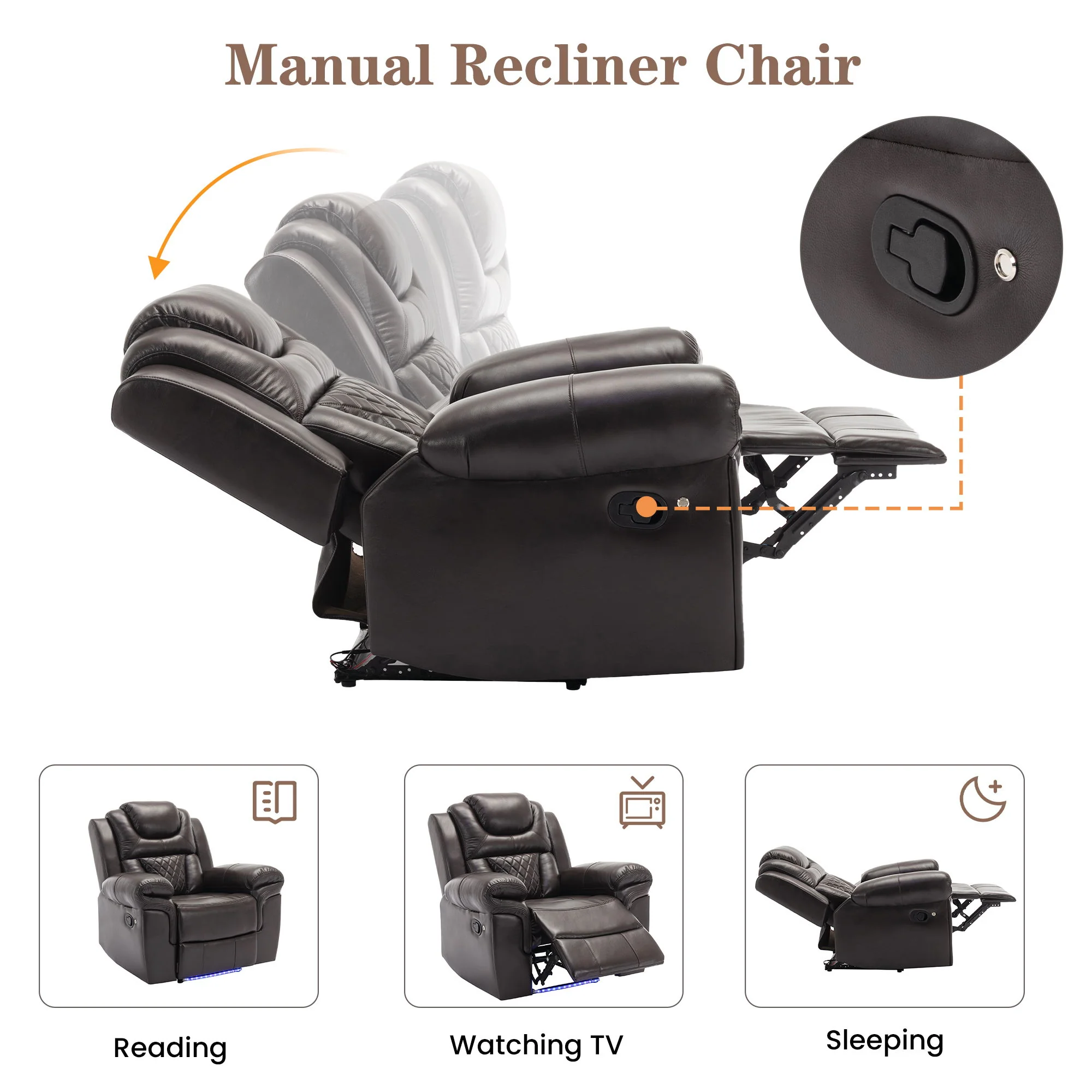 Home Theater Seating Manual Recliner Chair With Led Light Strip For Living Room - Image 7