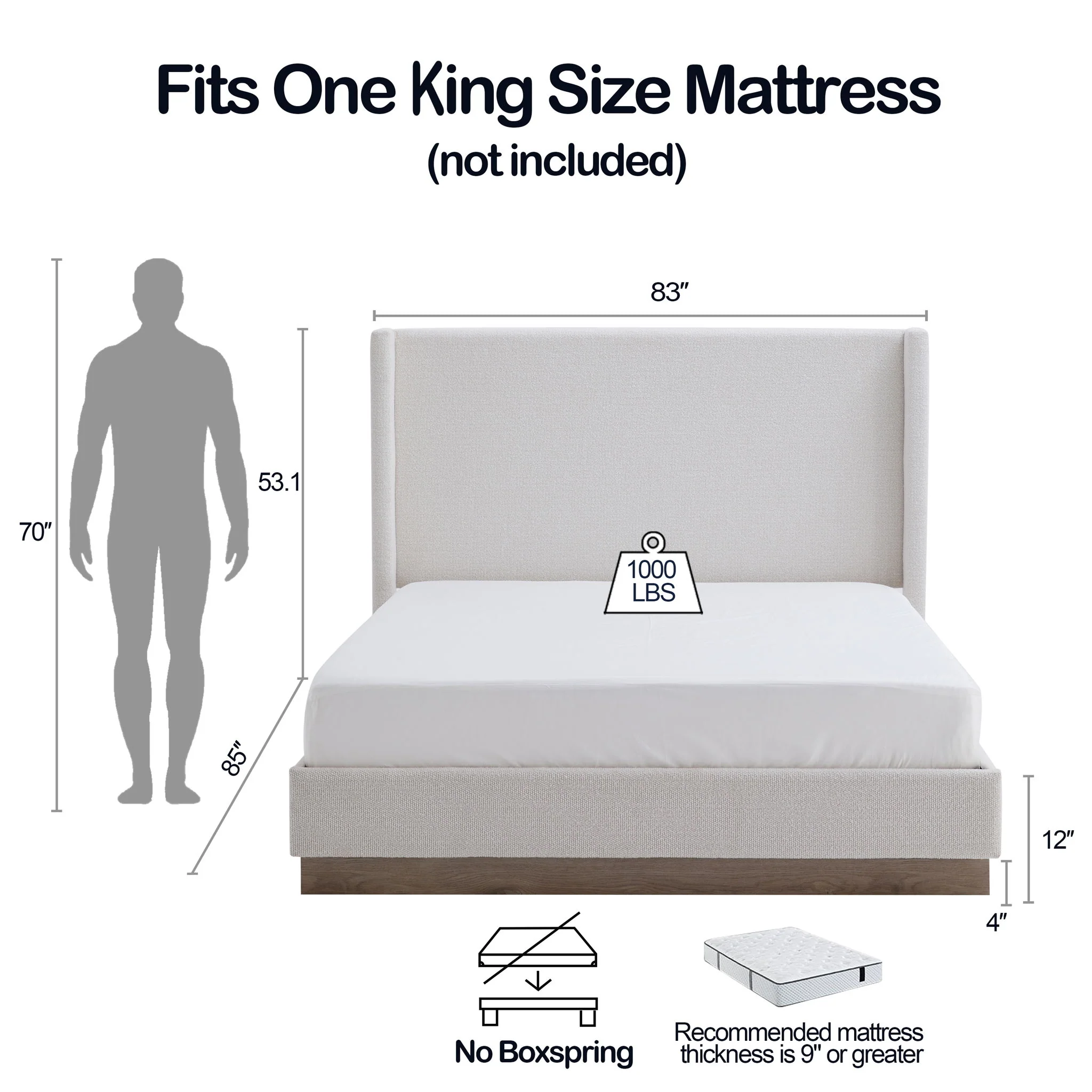 Hosford - Minimalist Upholstered Wingback Bed With Wood Base Platform - Image 15