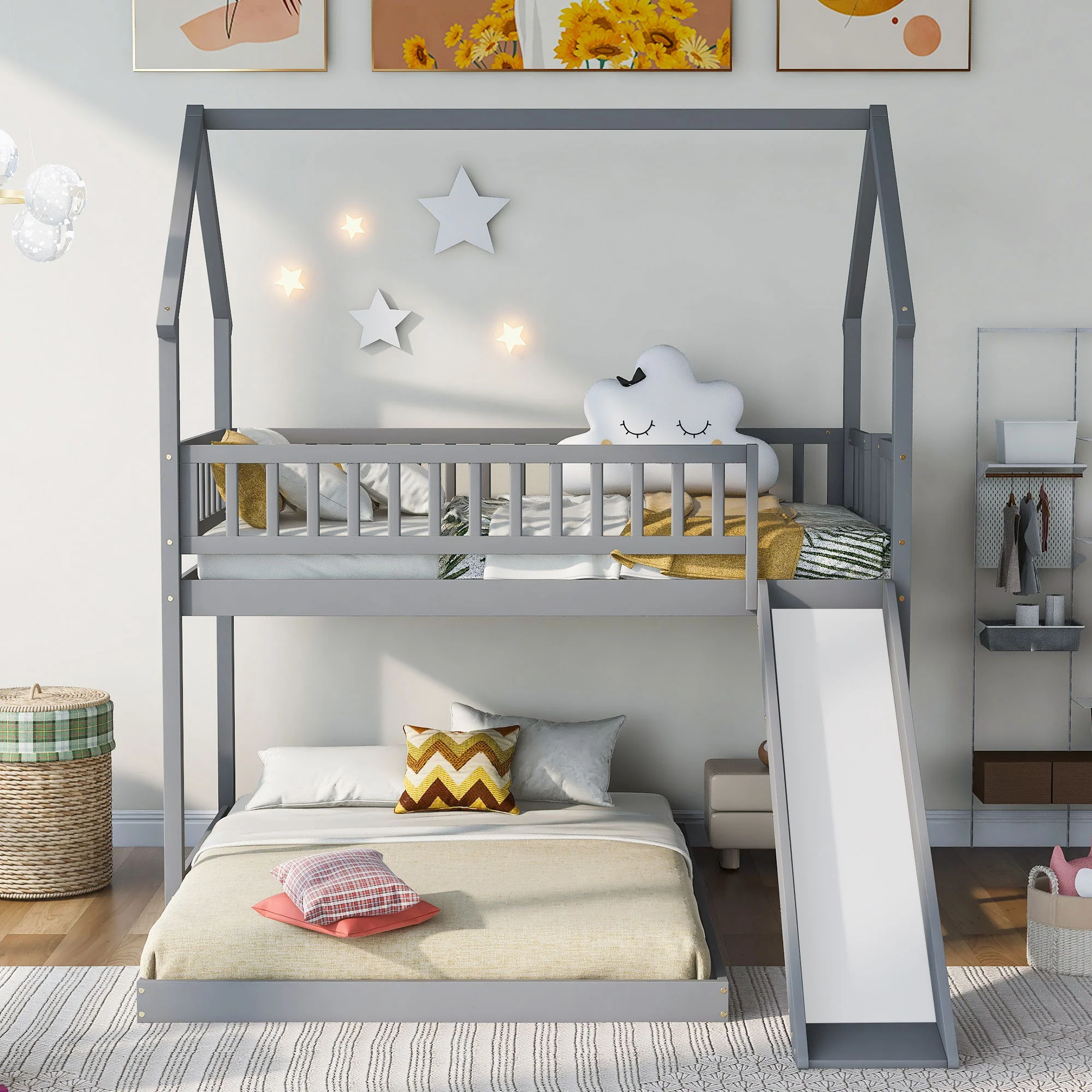 House Bunk Bed With Slide And Built In Ladder - Image 5